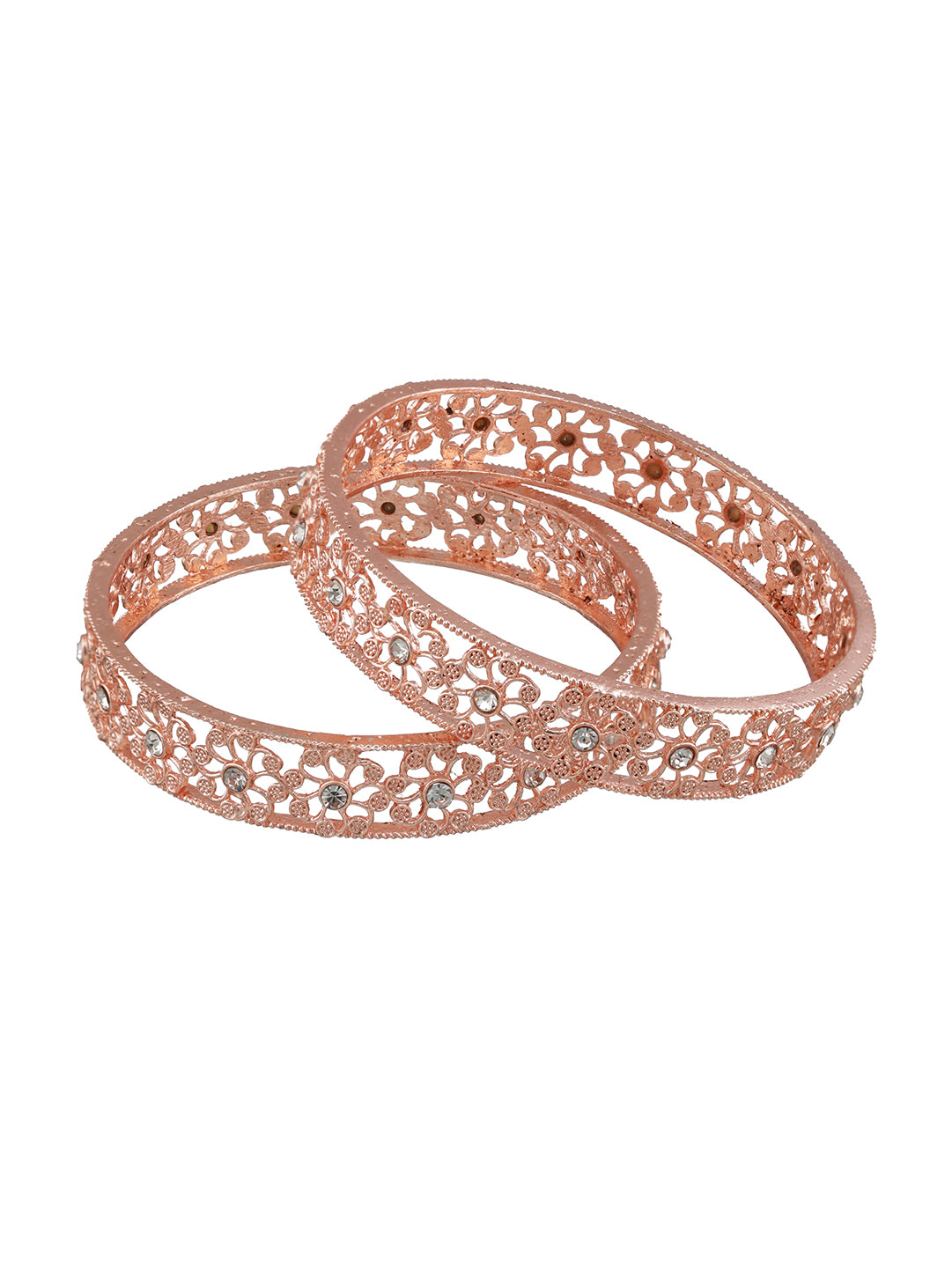 Set of 2 Rose Gold-Plated Cubic Zirconia Studded Bangle - Jazzandsizzle