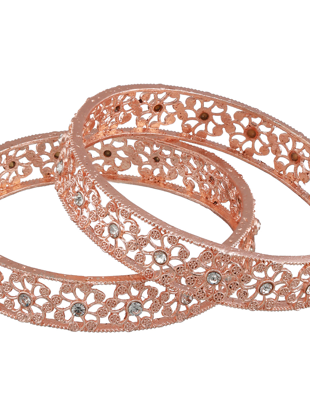 Set of 2 Rose Gold-Plated Cubic Zirconia Studded Bangle - Jazzandsizzle