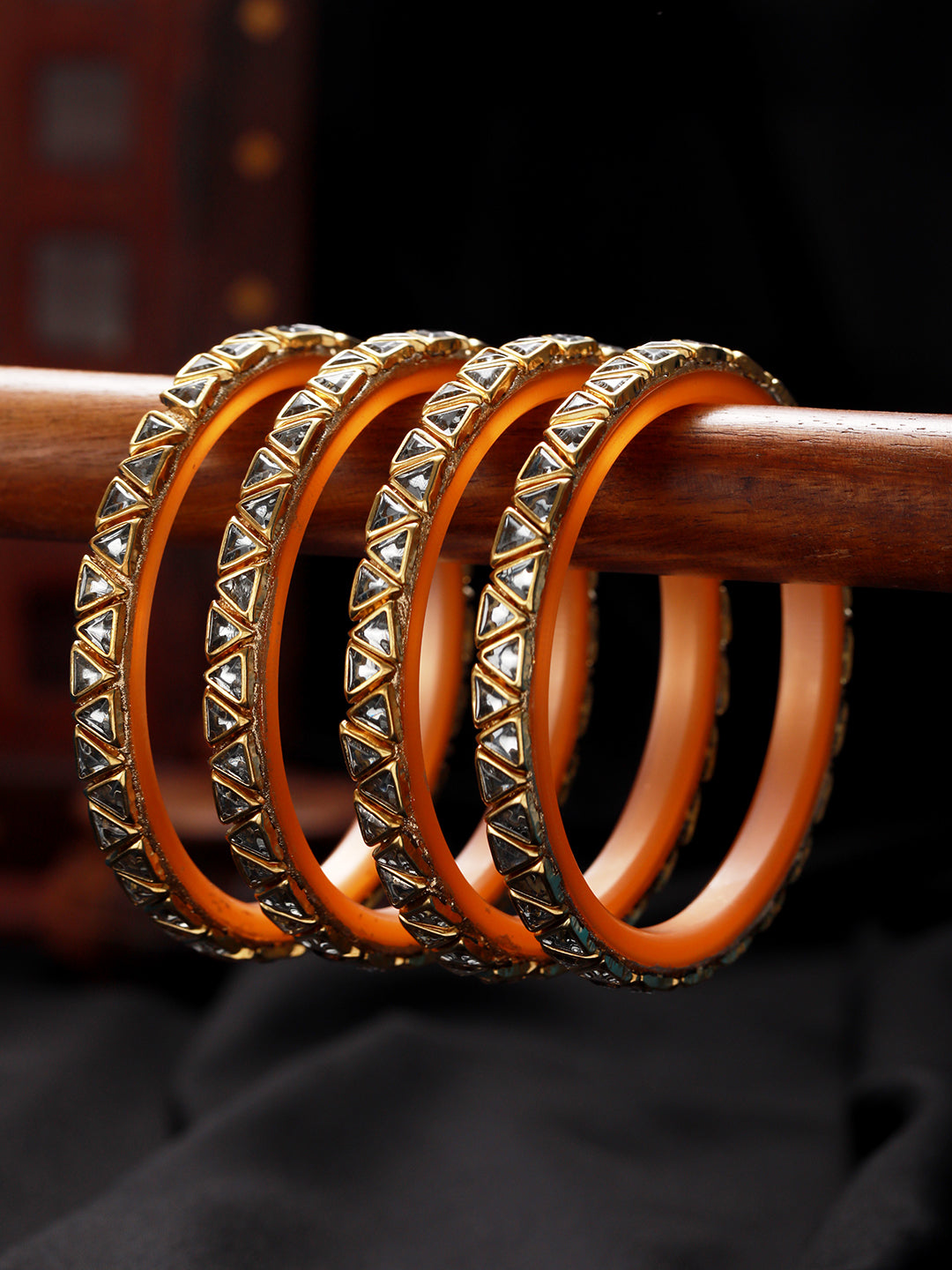 Set Of 4 Gold-Plated Kundan Studded Triangle Shaped Bangles - Jazzandsizzle