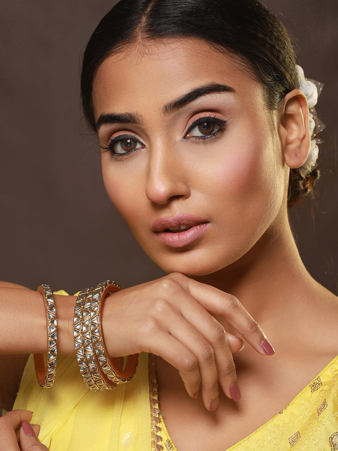 Set Of 4 Gold-Plated Kundan Studded Triangle Shaped Bangles - Jazzandsizzle