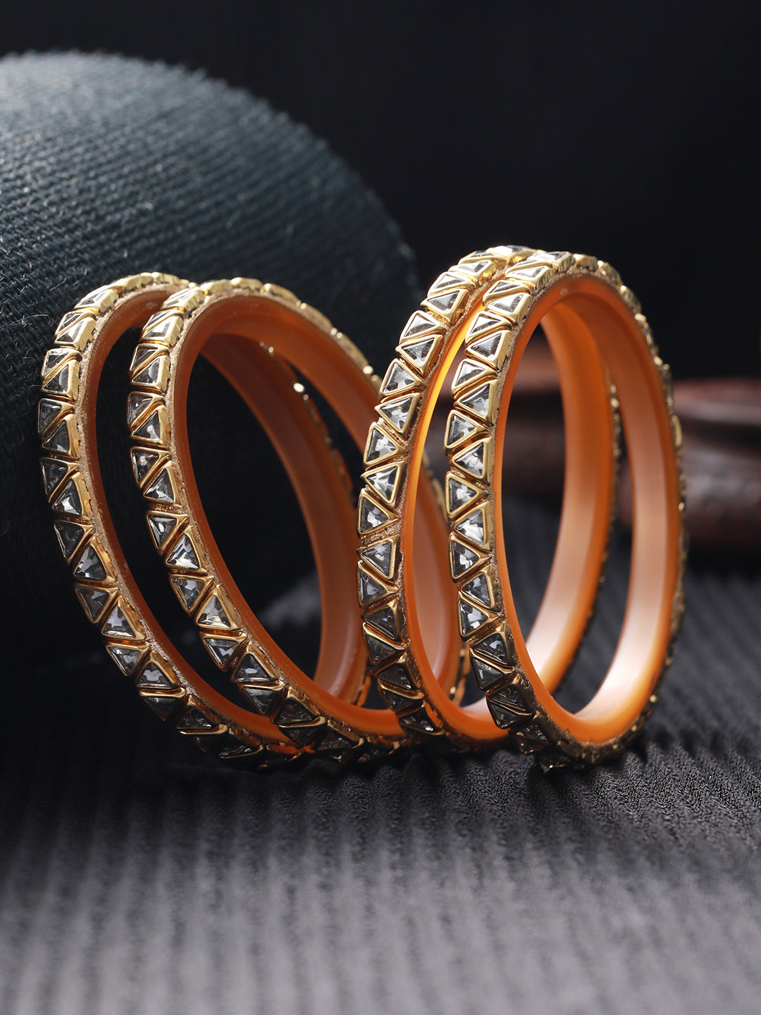 Set Of 4 Gold-Plated Kundan Studded Triangle Shaped Bangles - Jazzandsizzle