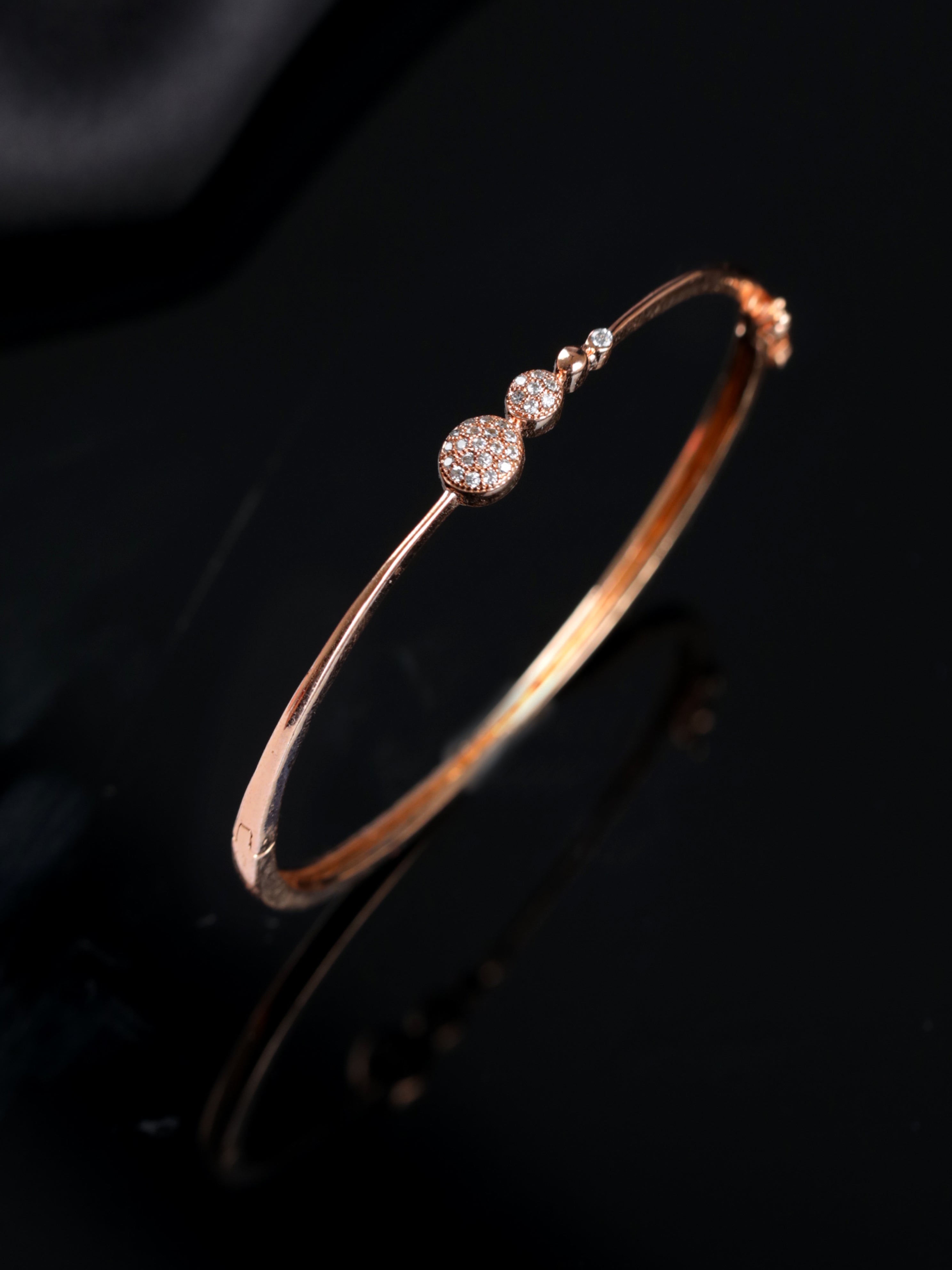 Rose Gold Plated American Diamond Studded Round pattern Sleek Bracelet