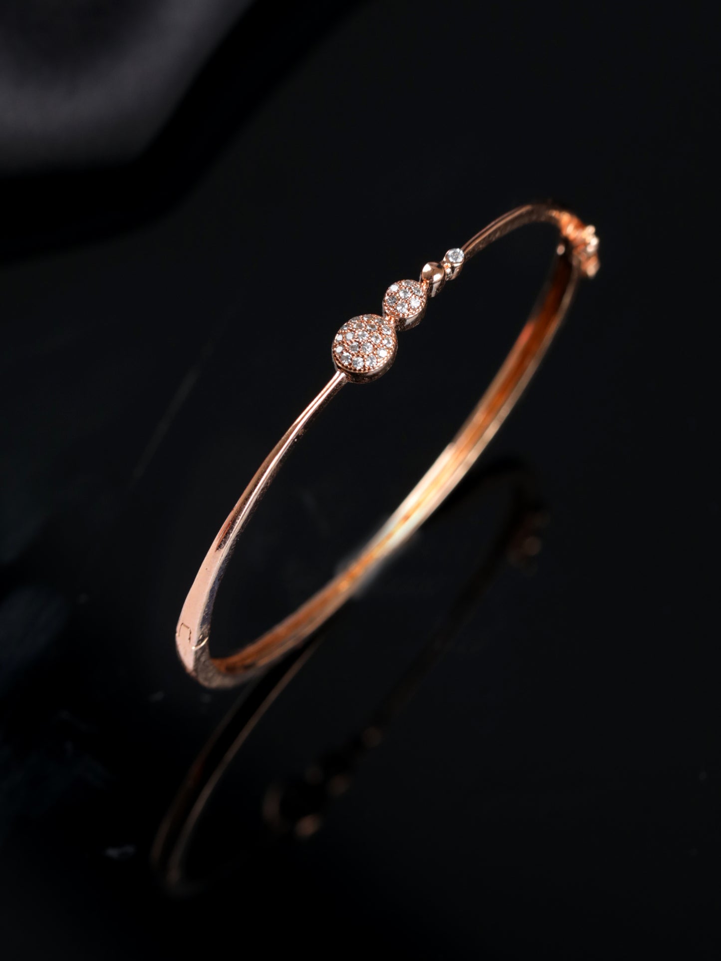 Rose Gold Plated American Diamond Studded Round pattern Sleek Bracelet - Jazzandsizzle