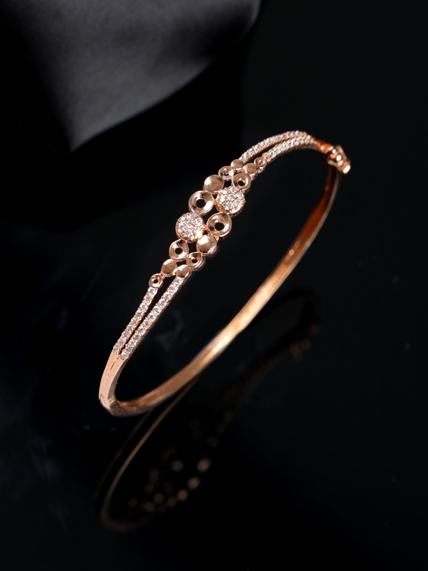 Rose Gold Plated American Diamond Studded Round Shaped Elegant & Sleek Bracelet - Jazzandsizzle