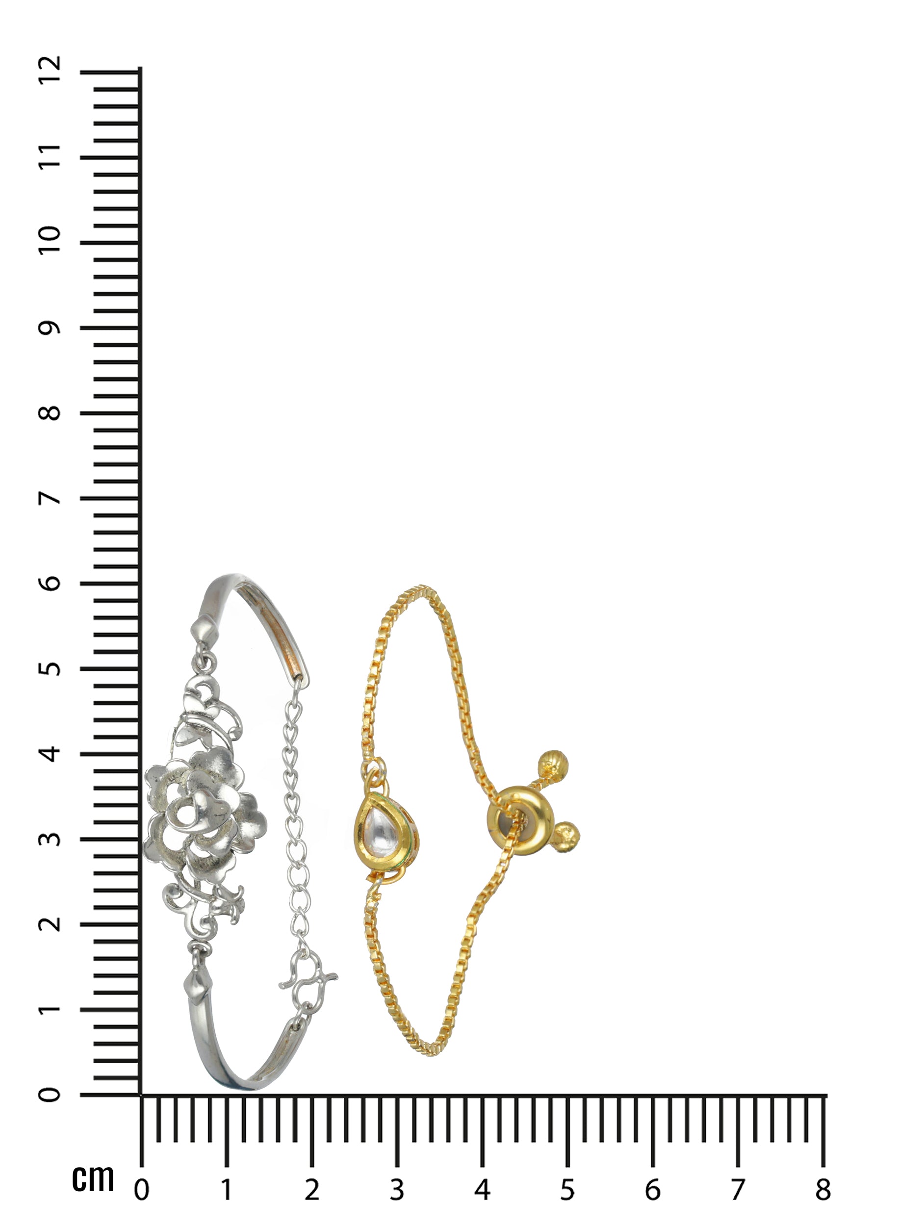 Set of 2 Gold Plated Kundan Studded & Silver Plated Floral Shaped Bracelet - Jazzandsizzle