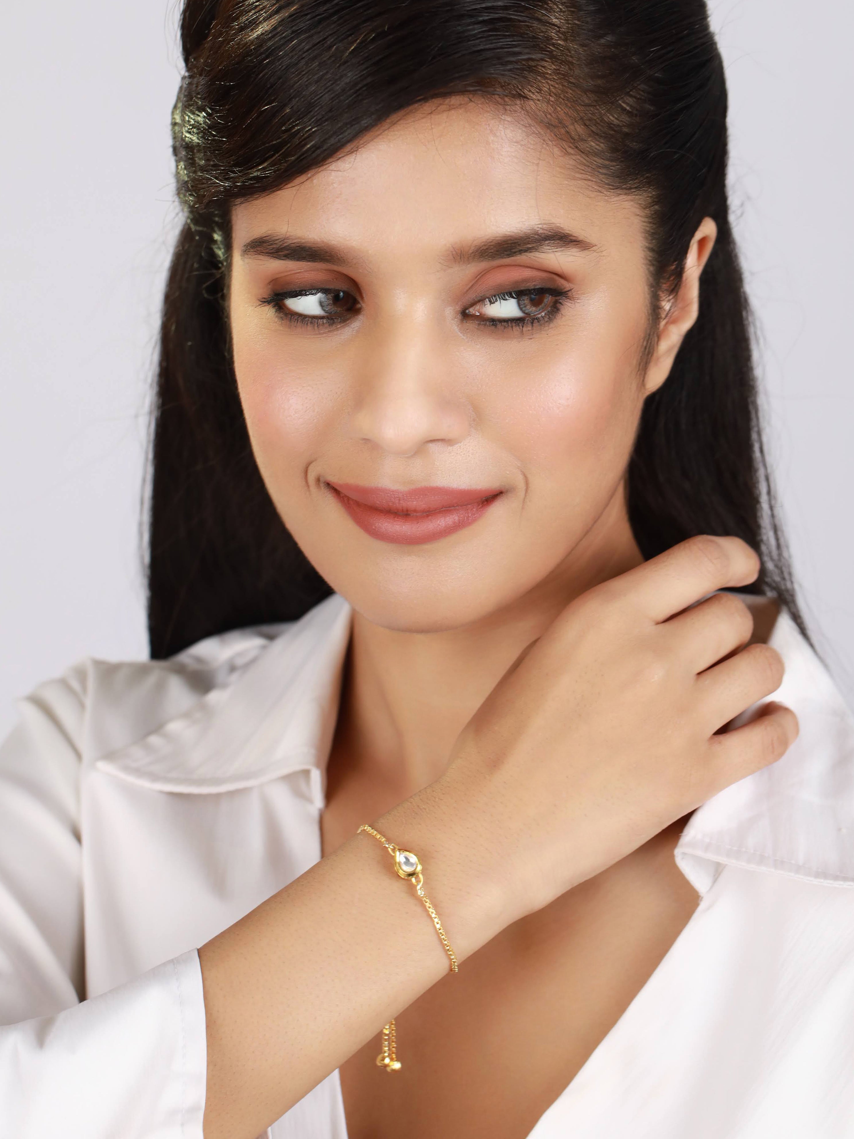 Set of 2 Gold Plated Kundan Studded & Silver Plated Floral Shaped Bracelet - Jazzandsizzle