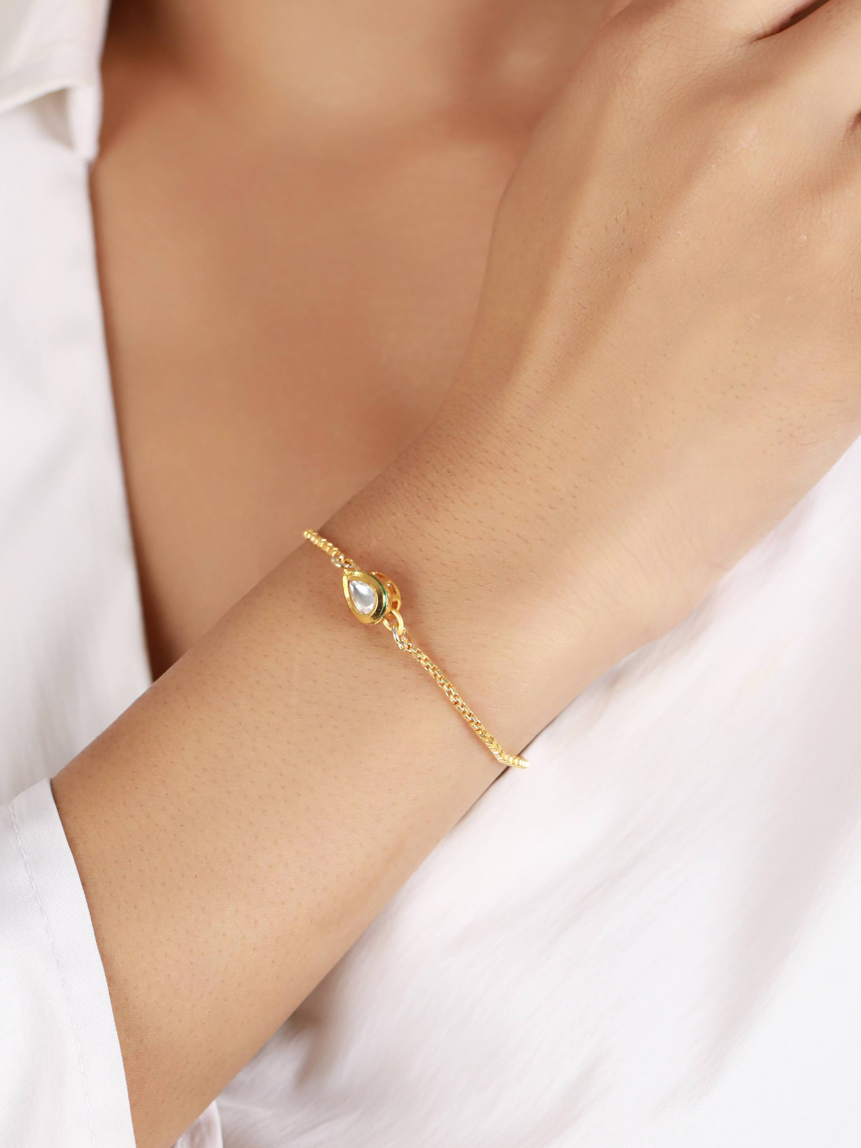 Set of 2 Gold Plated Kundan Studded & Silver Plated Floral Shaped Bracelet - Jazzandsizzle