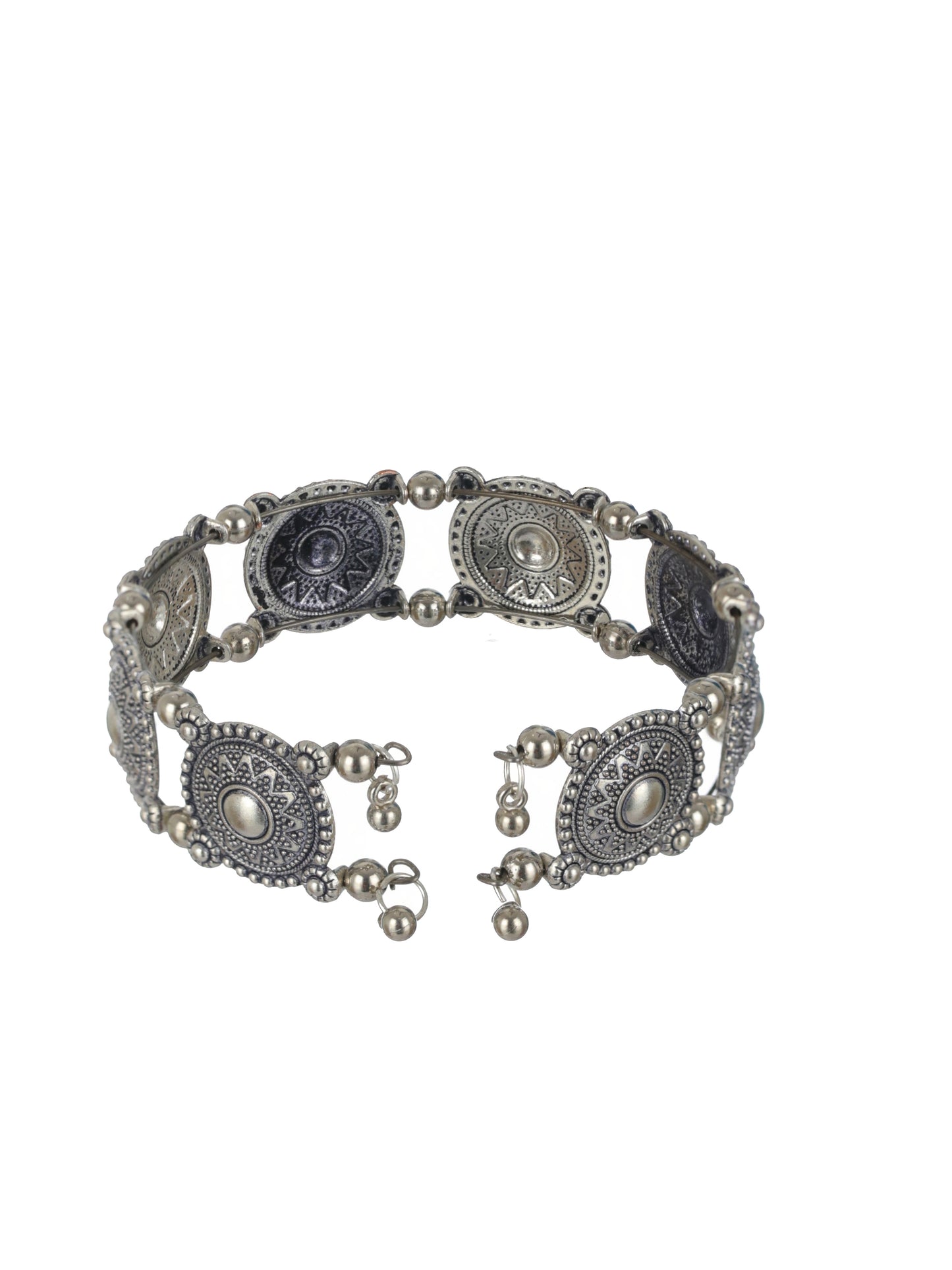 Floral Design & Filigree Work Oxidised Silver Plated Handcrafted Tribal Bracelet - Jazzandsizzle