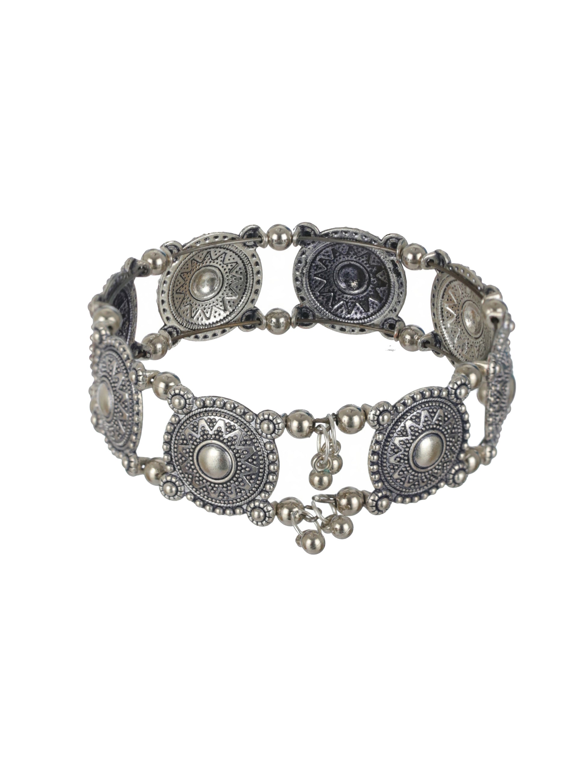 Floral Design & Filigree Work Oxidised Silver Plated Handcrafted Tribal Bracelet - Jazzandsizzle