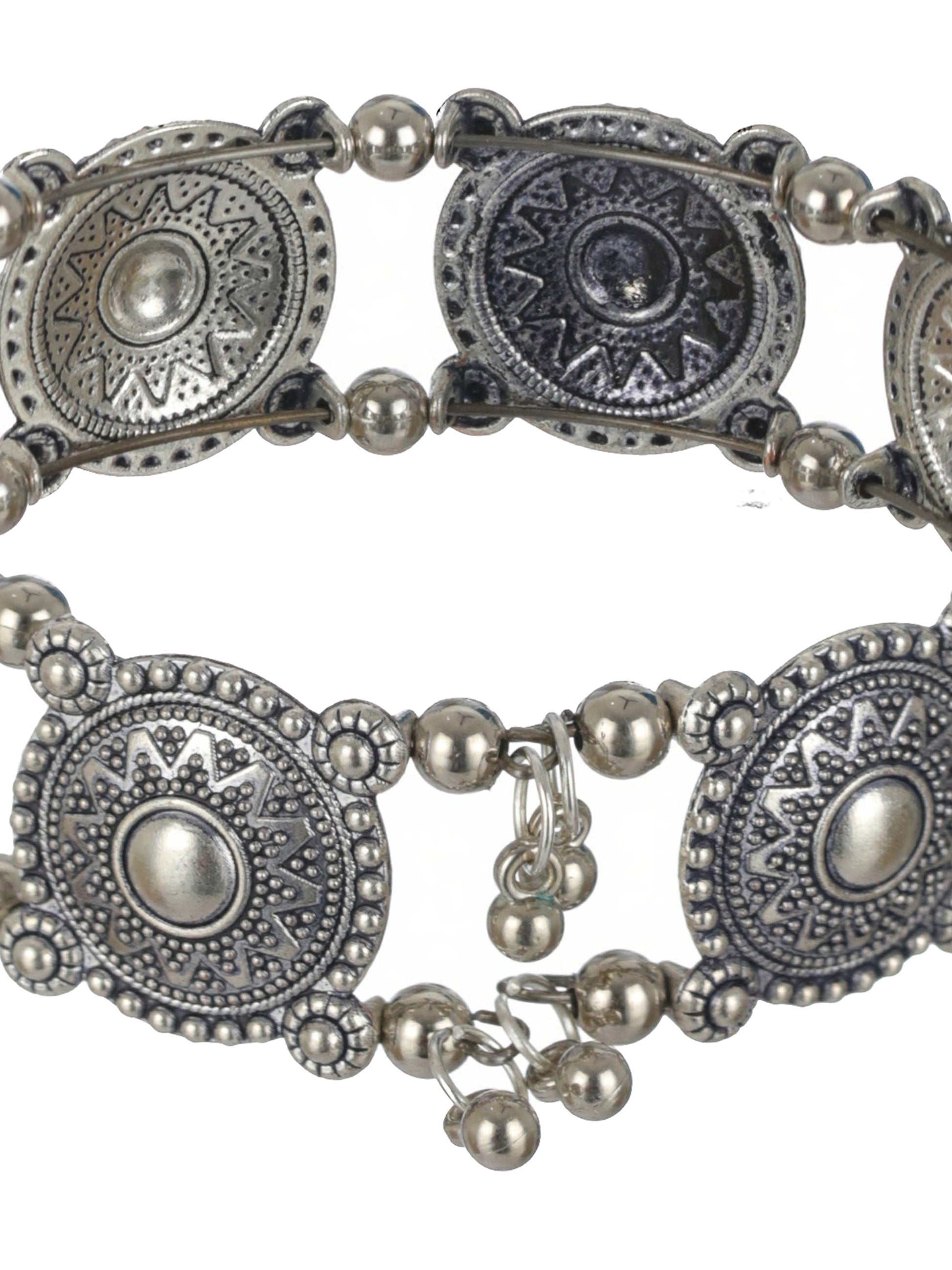 Floral Design & Filigree Work Oxidised Silver Plated Handcrafted Tribal Bracelet - Jazzandsizzle