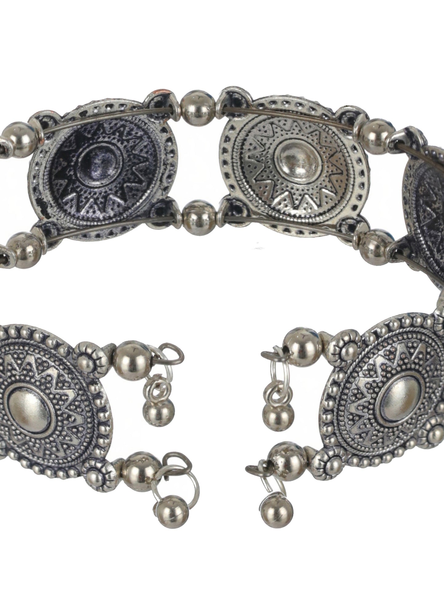 Floral Design & Filigree Work Oxidised Silver Plated Handcrafted Tribal Bracelet - Jazzandsizzle