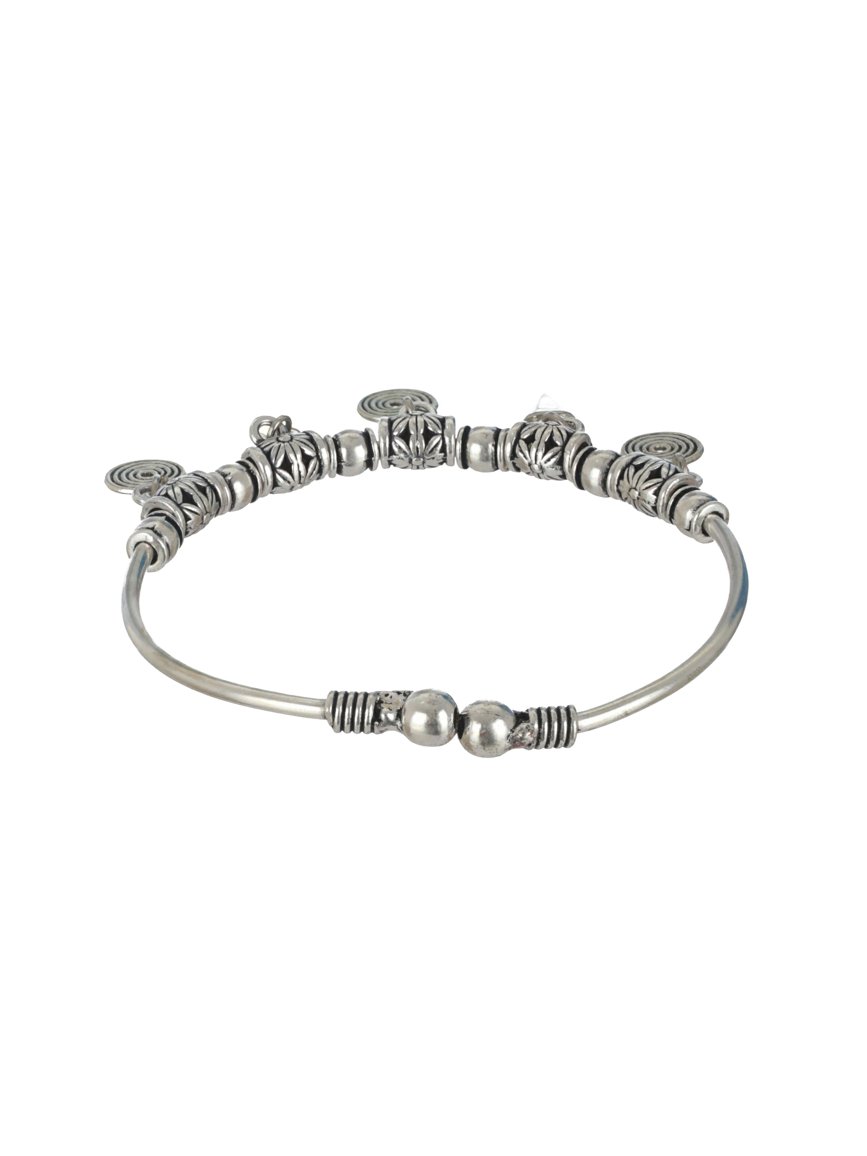 Women Oxidised Silver-Toned & Oxidised Tribal Brass Circular & Diamond Shaped Charm Bracelet - Jazzandsizzle