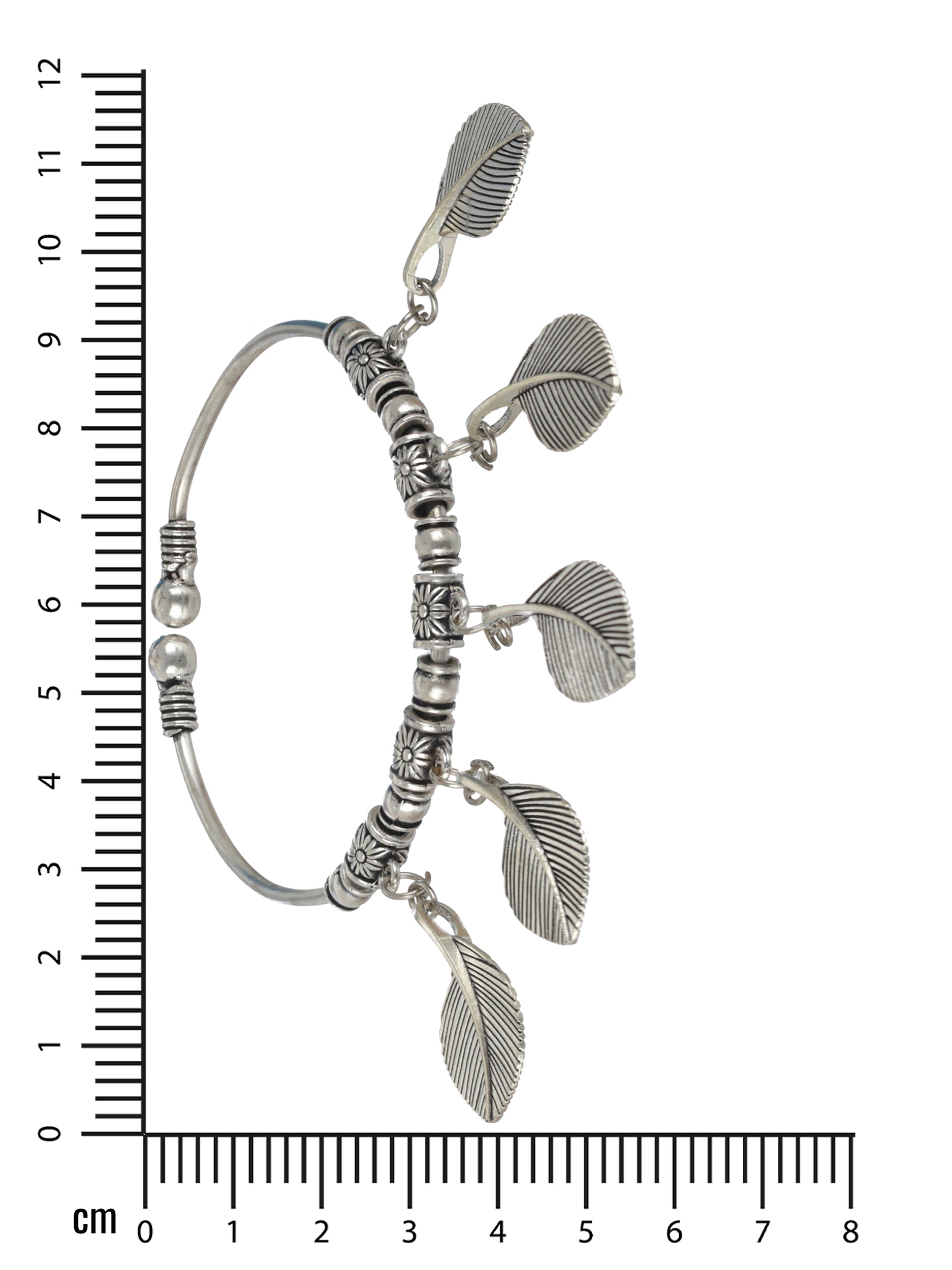Women Oxidised Silver-Toned & Oxidised Tribal Brass Leaf Charm Bracelet - Jazzandsizzle