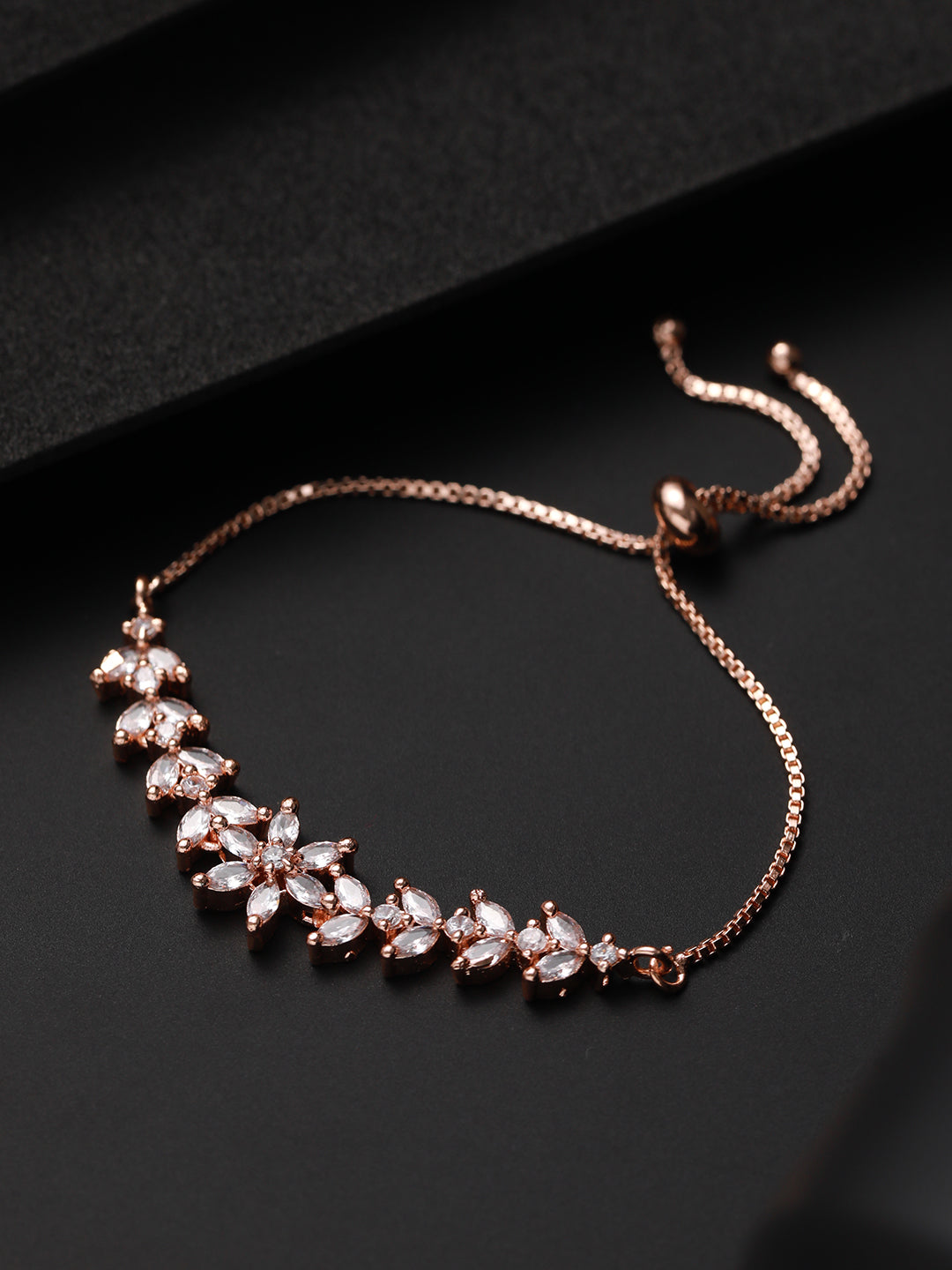 Rose-Gold Plated American Diamond Studded Handcrafted Adjustable Bracelet - Jazzandsizzle