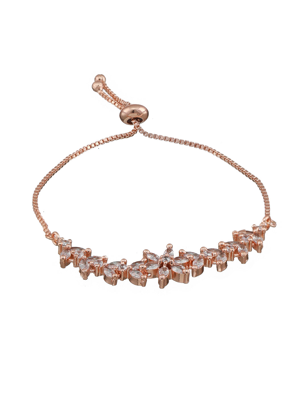 Rose-Gold Plated American Diamond Studded Handcrafted Adjustable Bracelet - Jazzandsizzle