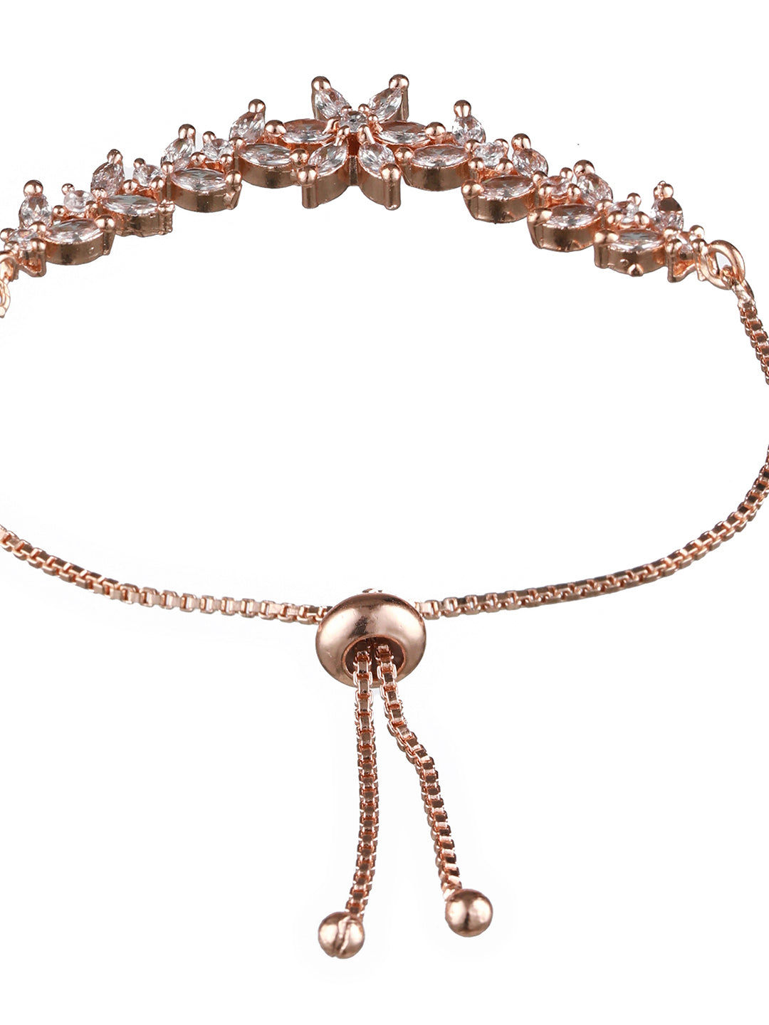 Rose-Gold Plated American Diamond Studded Handcrafted Adjustable Bracelet - Jazzandsizzle