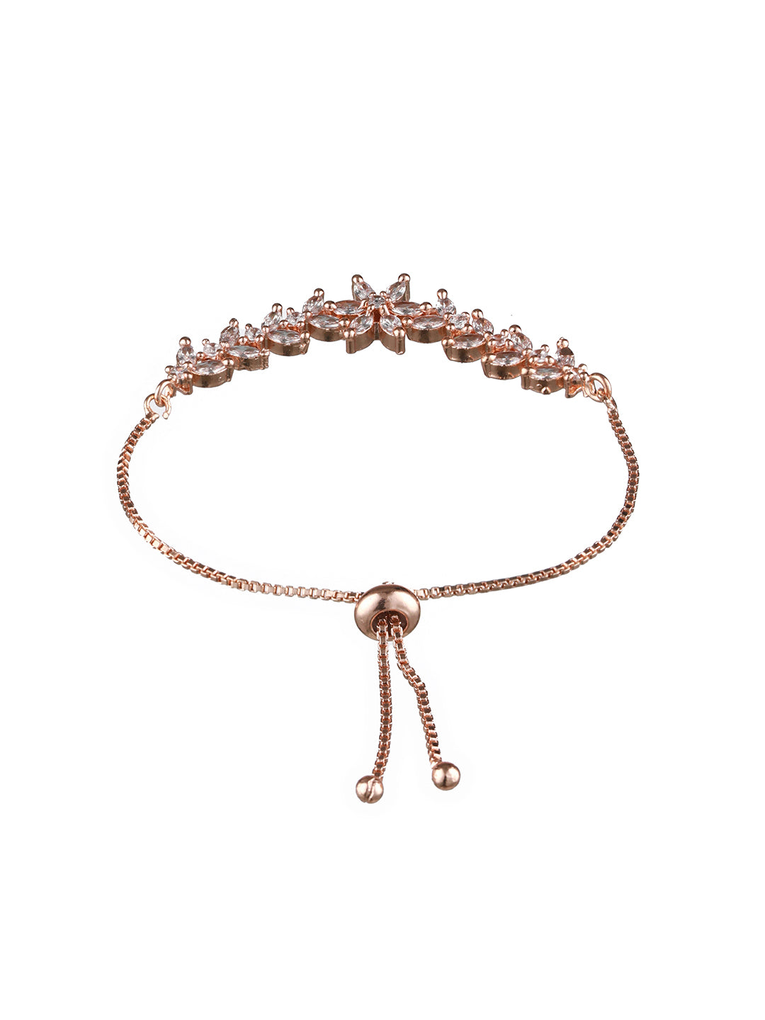 Rose-Gold Plated American Diamond Studded Handcrafted Adjustable Bracelet - Jazzandsizzle