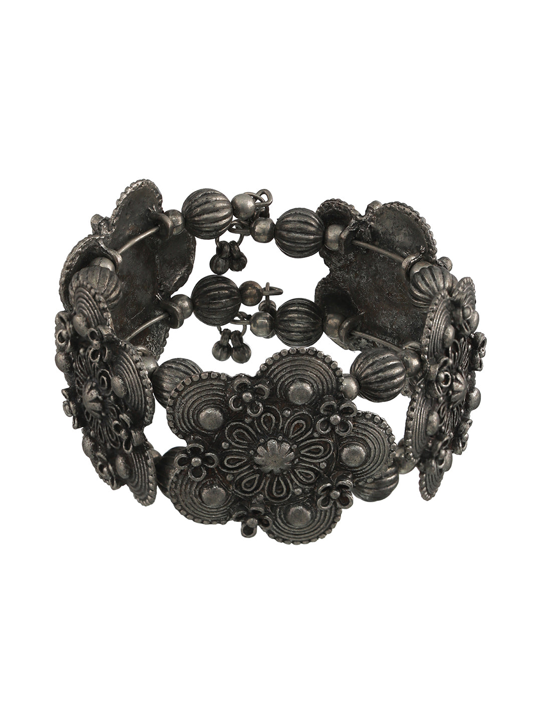 Women Silver-Toned Oxidised Bangle-Style Bracelet - Jazzandsizzle