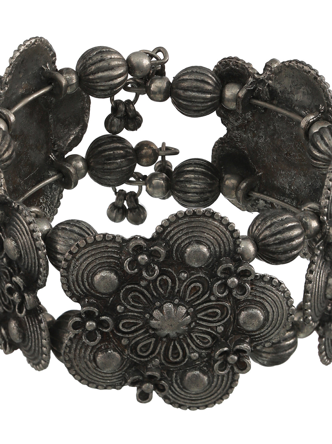 Women Silver-Toned Oxidised Bangle-Style Bracelet - Jazzandsizzle