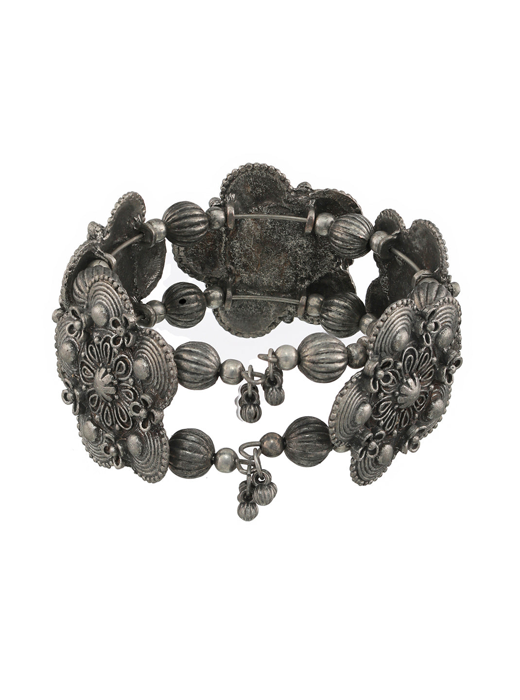Women Silver-Toned Oxidised Bangle-Style Bracelet - Jazzandsizzle