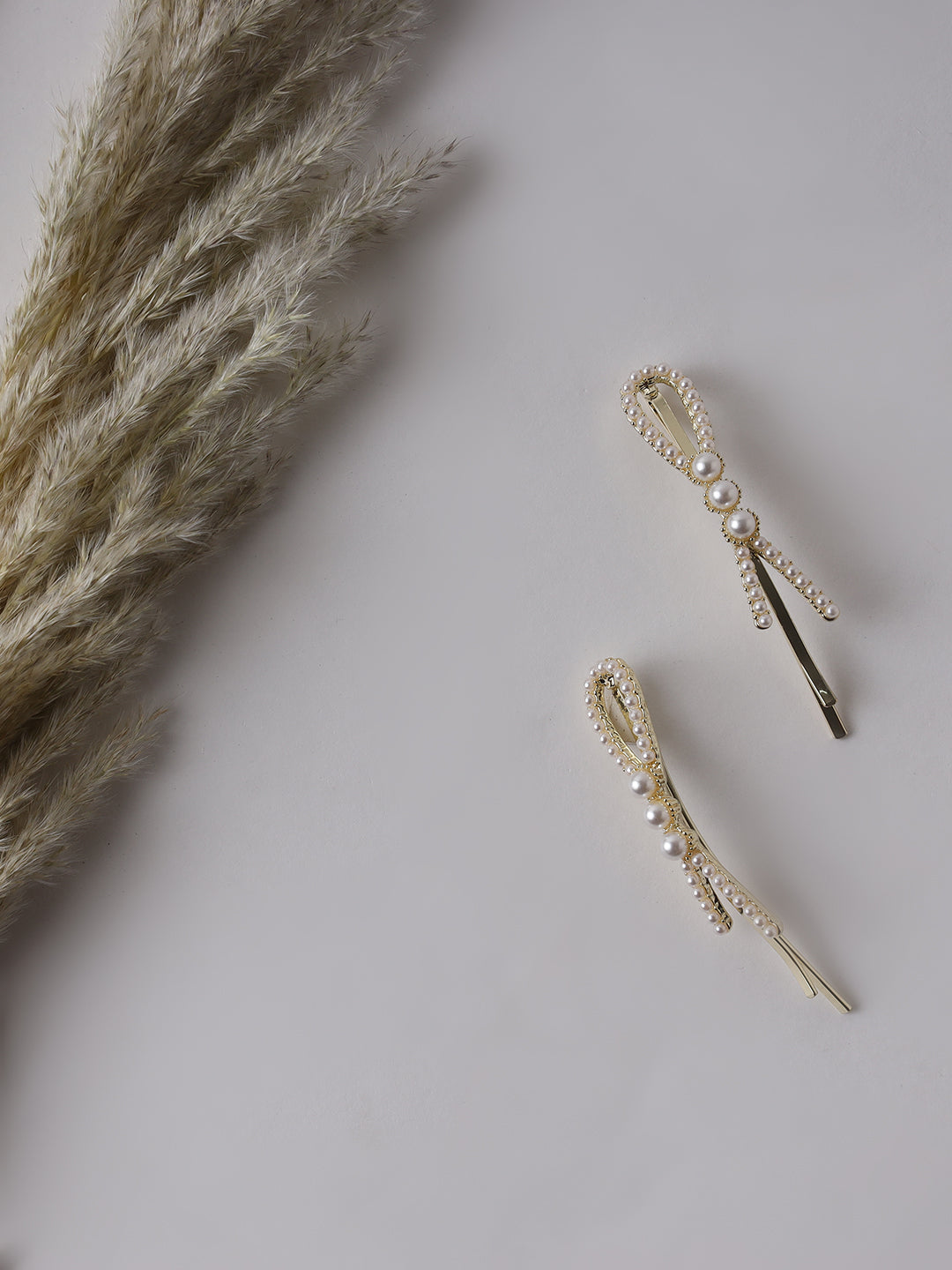 Set Of 2 Gold-Plated Off-White Gold Beaded Handcrafted Hair Clips - Jazzandsizzle
