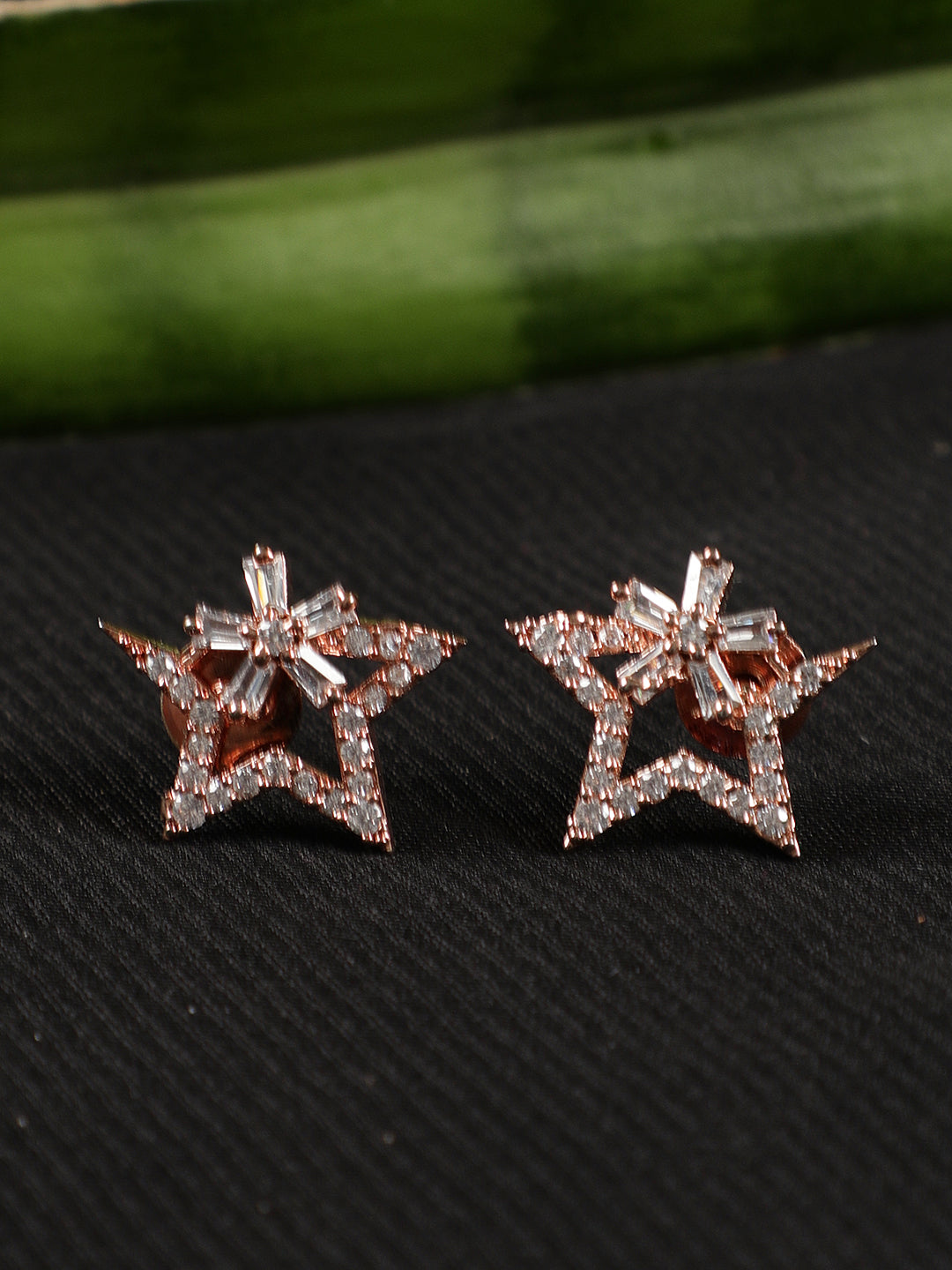 Set of 2 Rose gold plated American Diamond Studded Stud Earrings - Jazzandsizzle