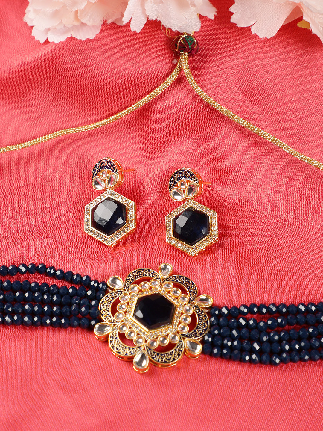 Blue Kundan Gold Plated Choker Set - Jazzandsizzle