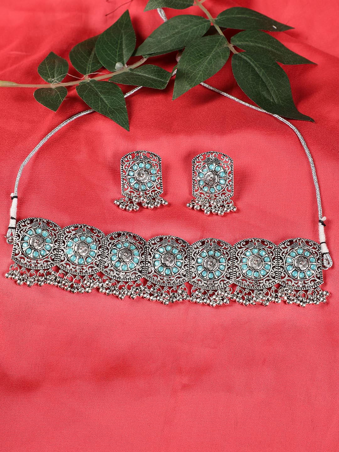 Blue Stones Studded Silver Plated Choker Set - Jazzandsizzle