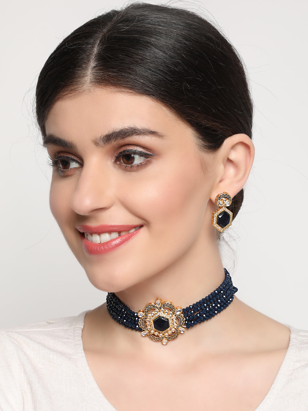Blue Kundan Gold Plated Choker Set - Jazzandsizzle