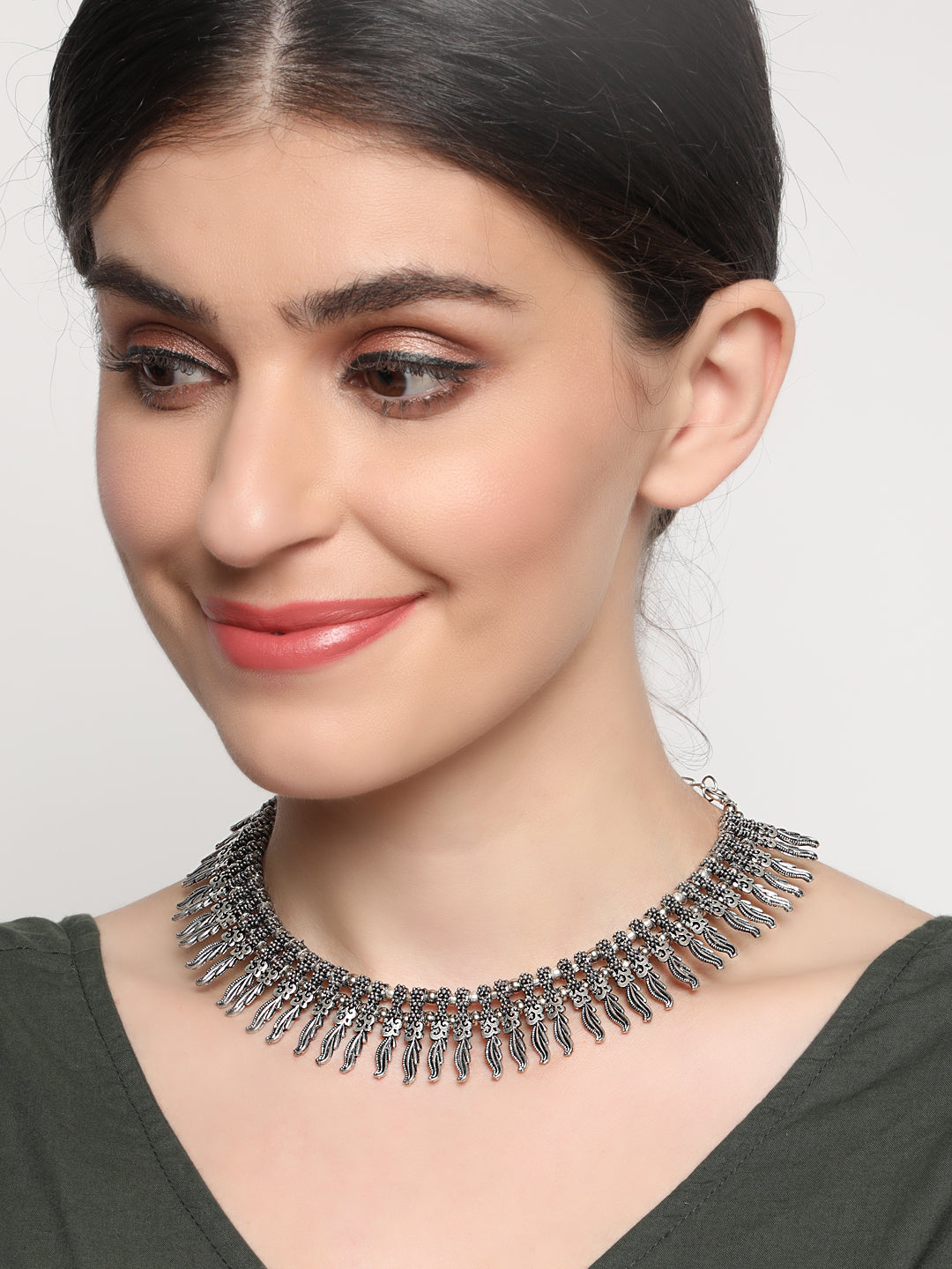 Silver-Plated Spiked Oxidized Tribal Necklace - Jazzandsizzle