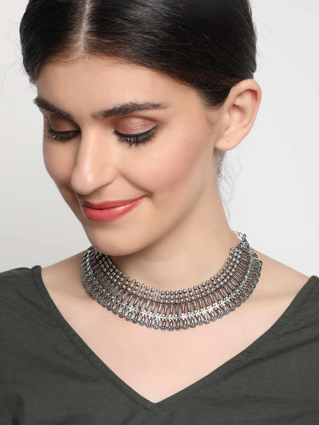 German Silver Silver-Plated Oxidized Necklace - Jazzandsizzle