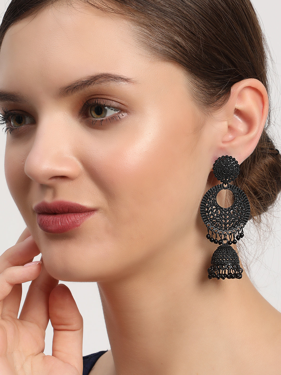 Black Painted Enamel Ethnic Jhumka Earring - Jazzandsizzle