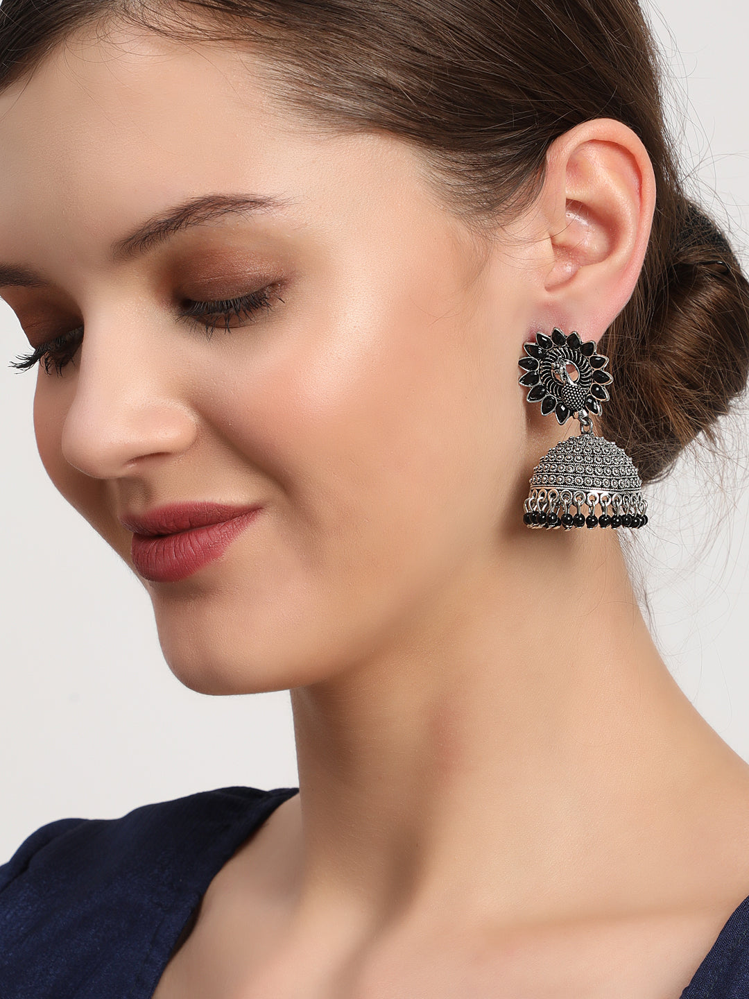 Gold Plated Peacock Shape Painted Enamel Pearl Drop Ethnic Jhumka Earring - Jazzandsizzle