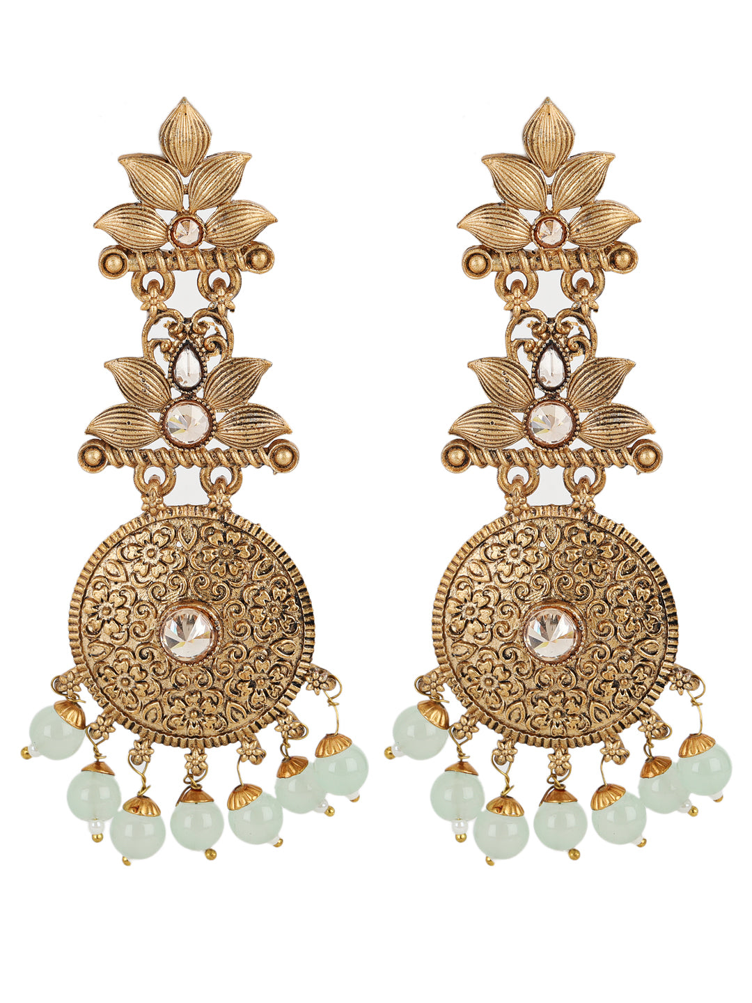 Antique Gold-Plated Textured Handcrafted Floral pattern Classic Drop Earrings - Jazzandsizzle