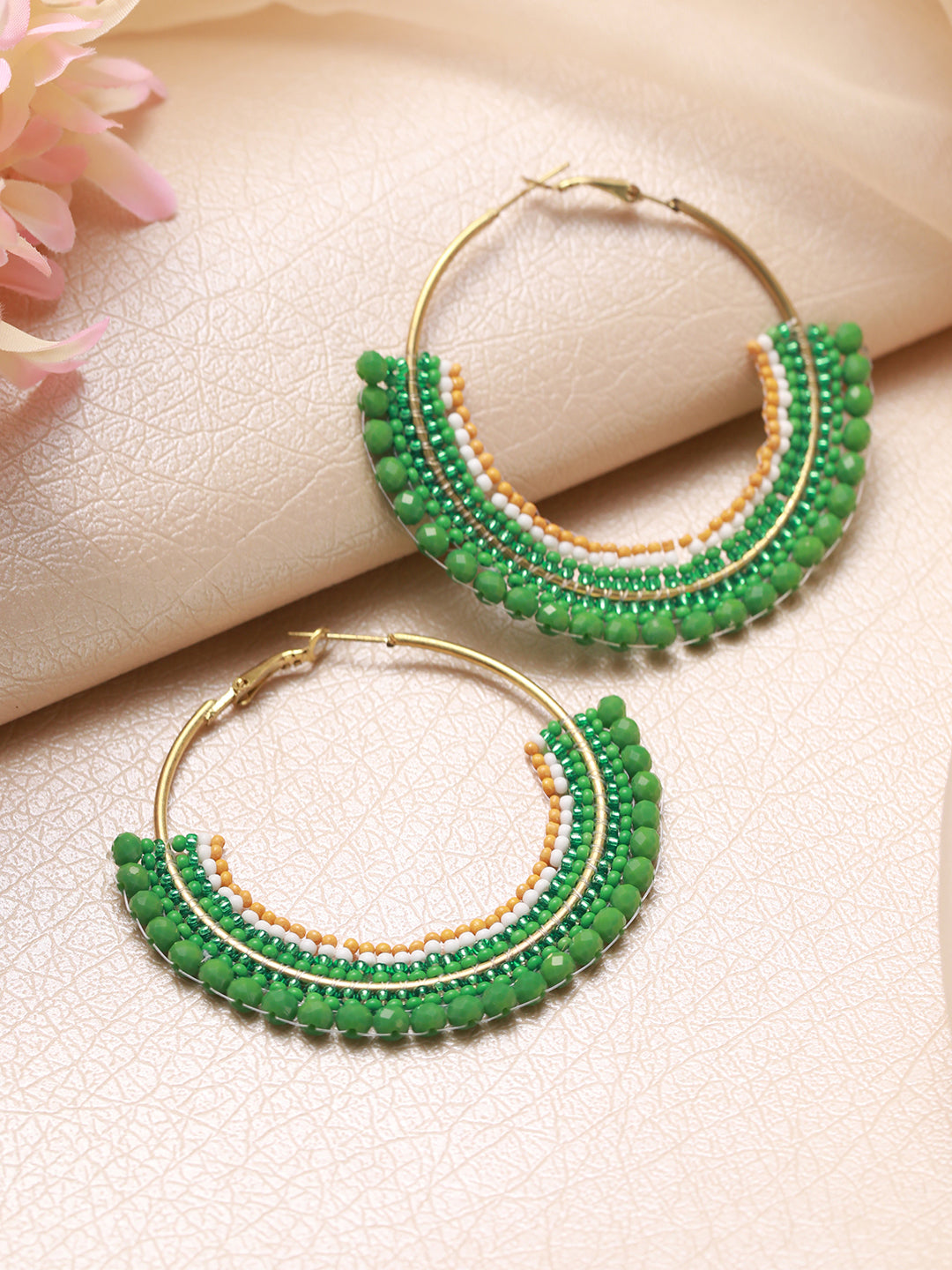 Green Circular Handcrafted Hoop Earrings - Jazzandsizzle