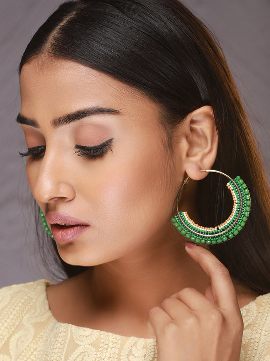 Green Circular Handcrafted Hoop Earrings - Jazzandsizzle