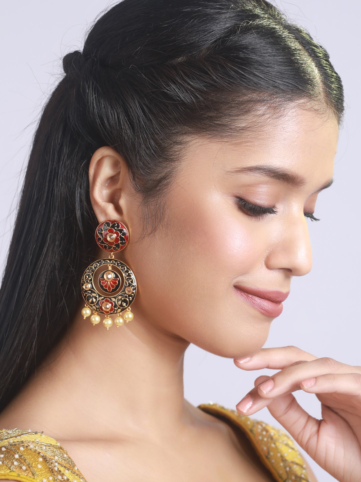 Gold Plated Black Contemporary Chandbali Earring - Jazzandsizzle