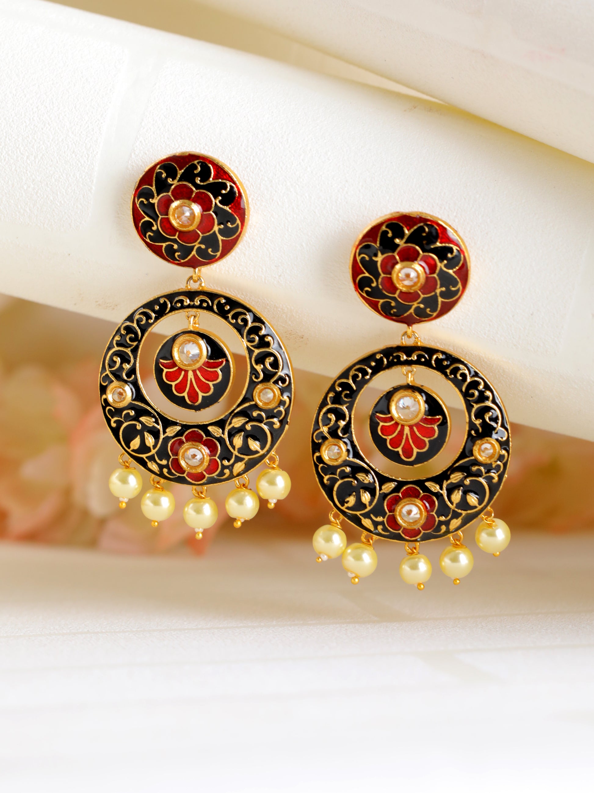 Gold Plated Black Contemporary Chandbali Earring - Jazzandsizzle