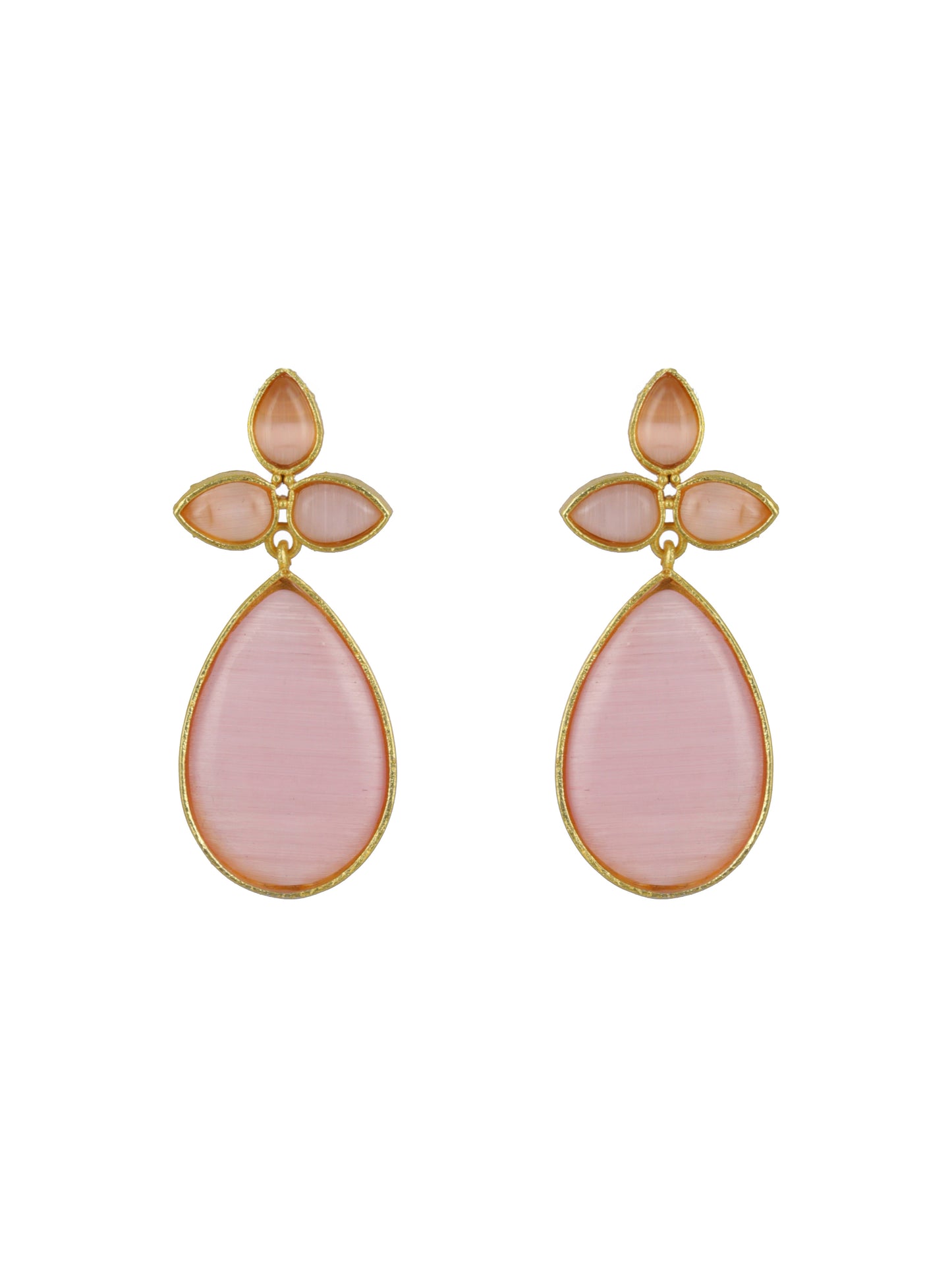 Gold-Plated Pink Contemporary Stone Studded Tear Drop Earrings - Jazzandsizzle