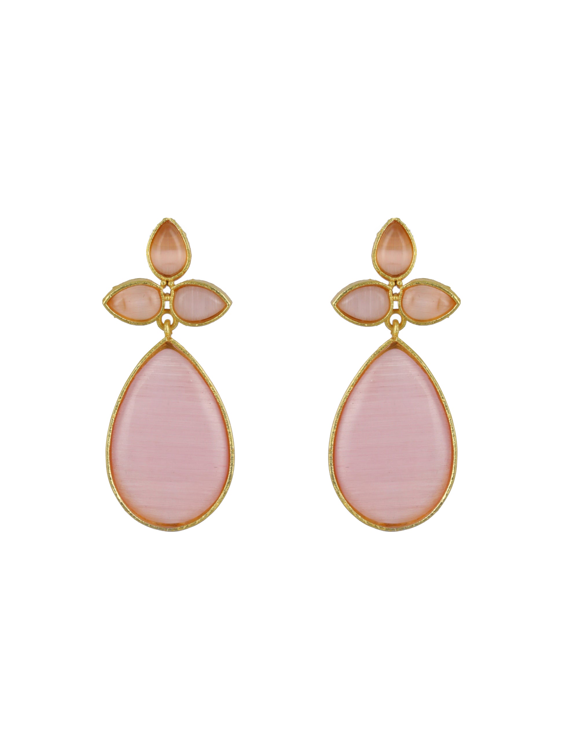 Gold-Plated Pink Contemporary Stone Studded Tear Drop Earrings - Jazzandsizzle