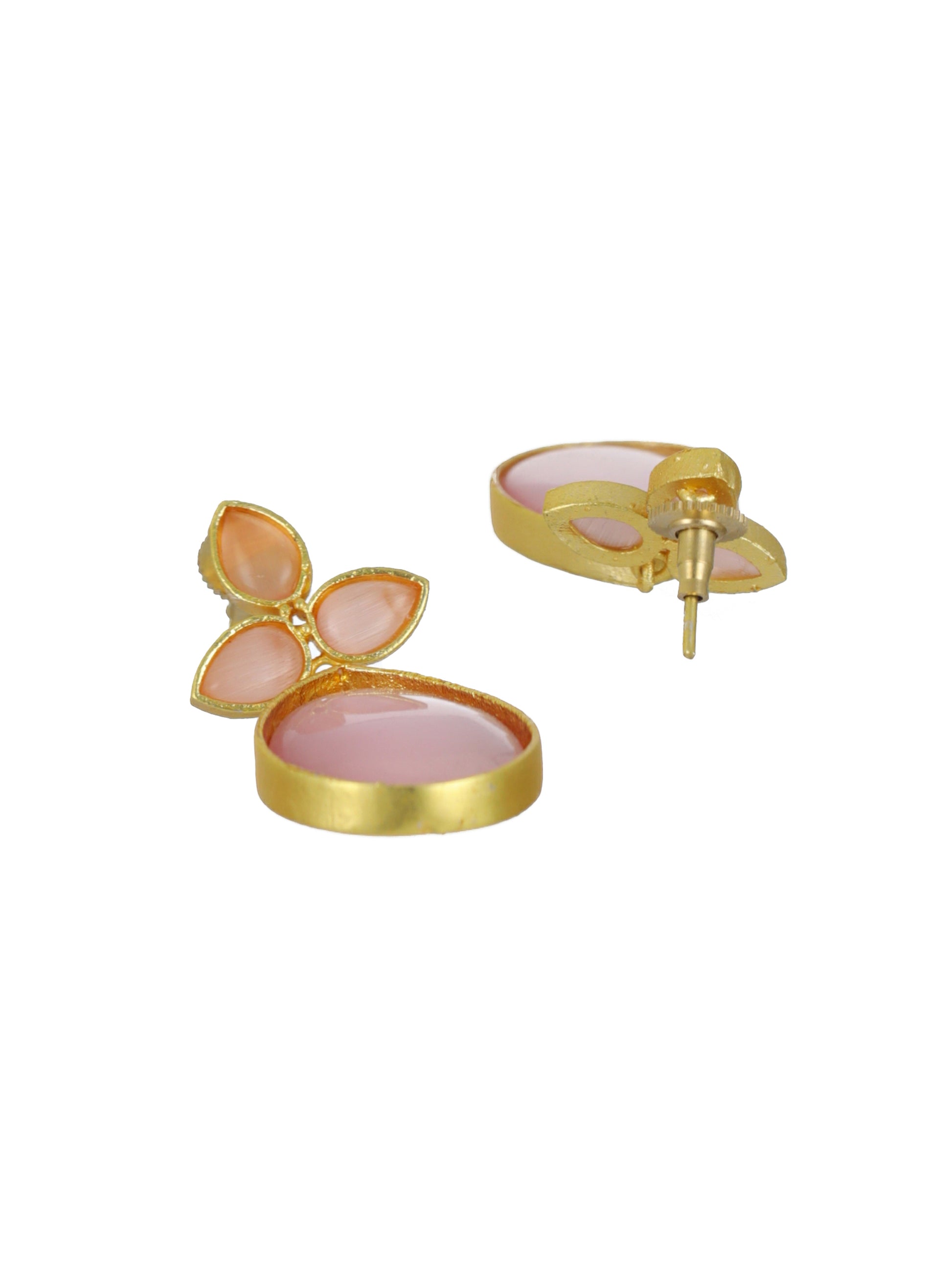 Gold-Plated Pink Contemporary Stone Studded Tear Drop Earrings - Jazzandsizzle