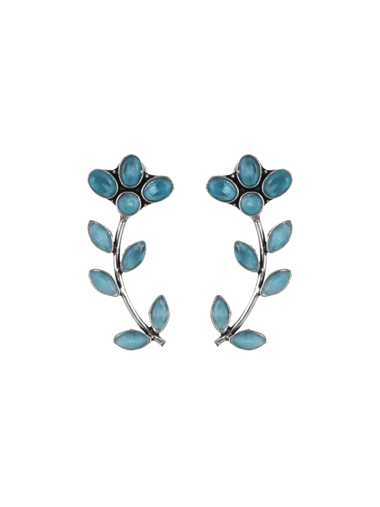 Blue Silver-Plated Handcrafted Leaf Shaped Drop Earrings - Jazzandsizzle