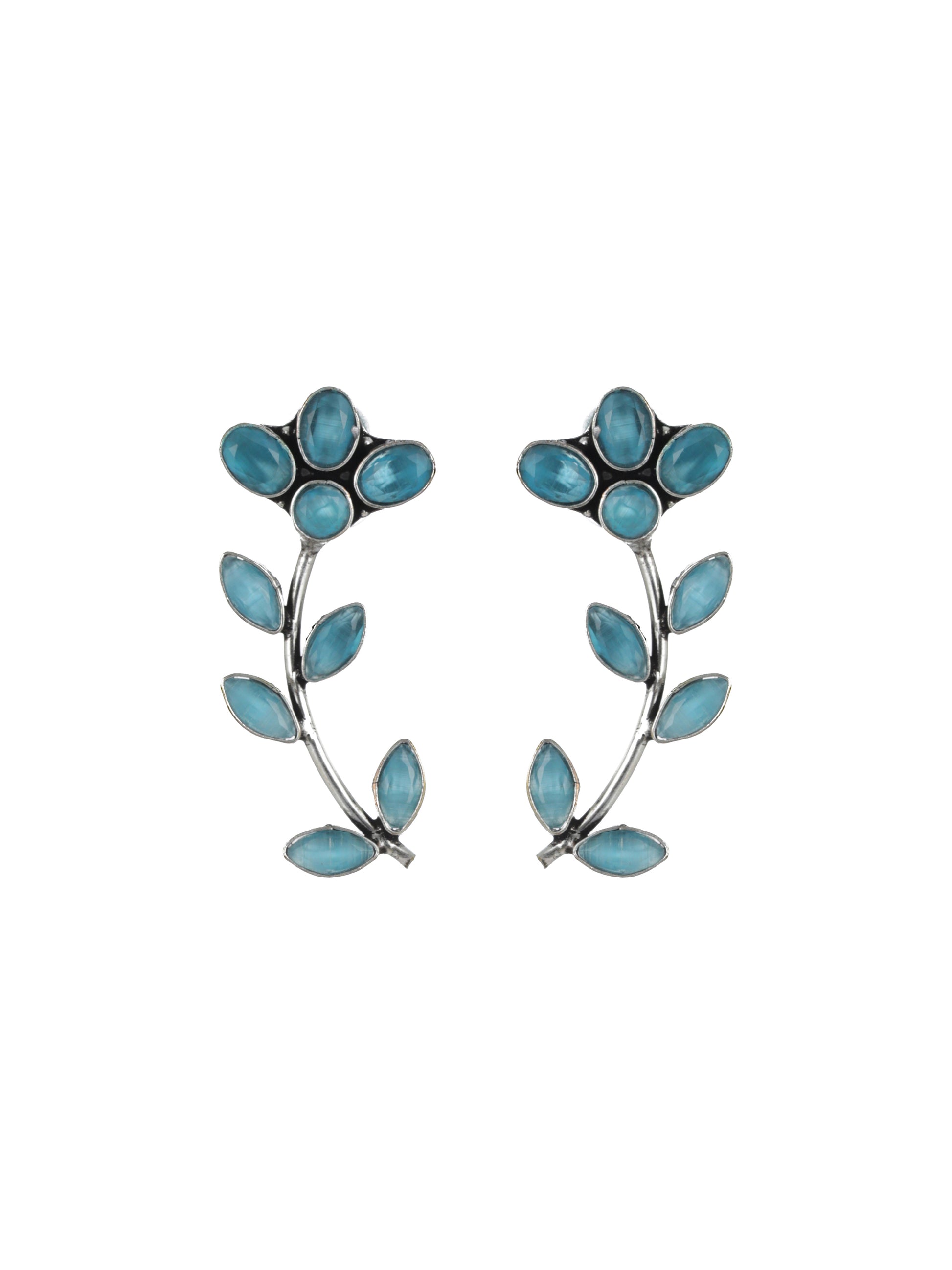 Blue Silver-Plated Handcrafted Leaf Shaped Drop Earrings - Jazzandsizzle