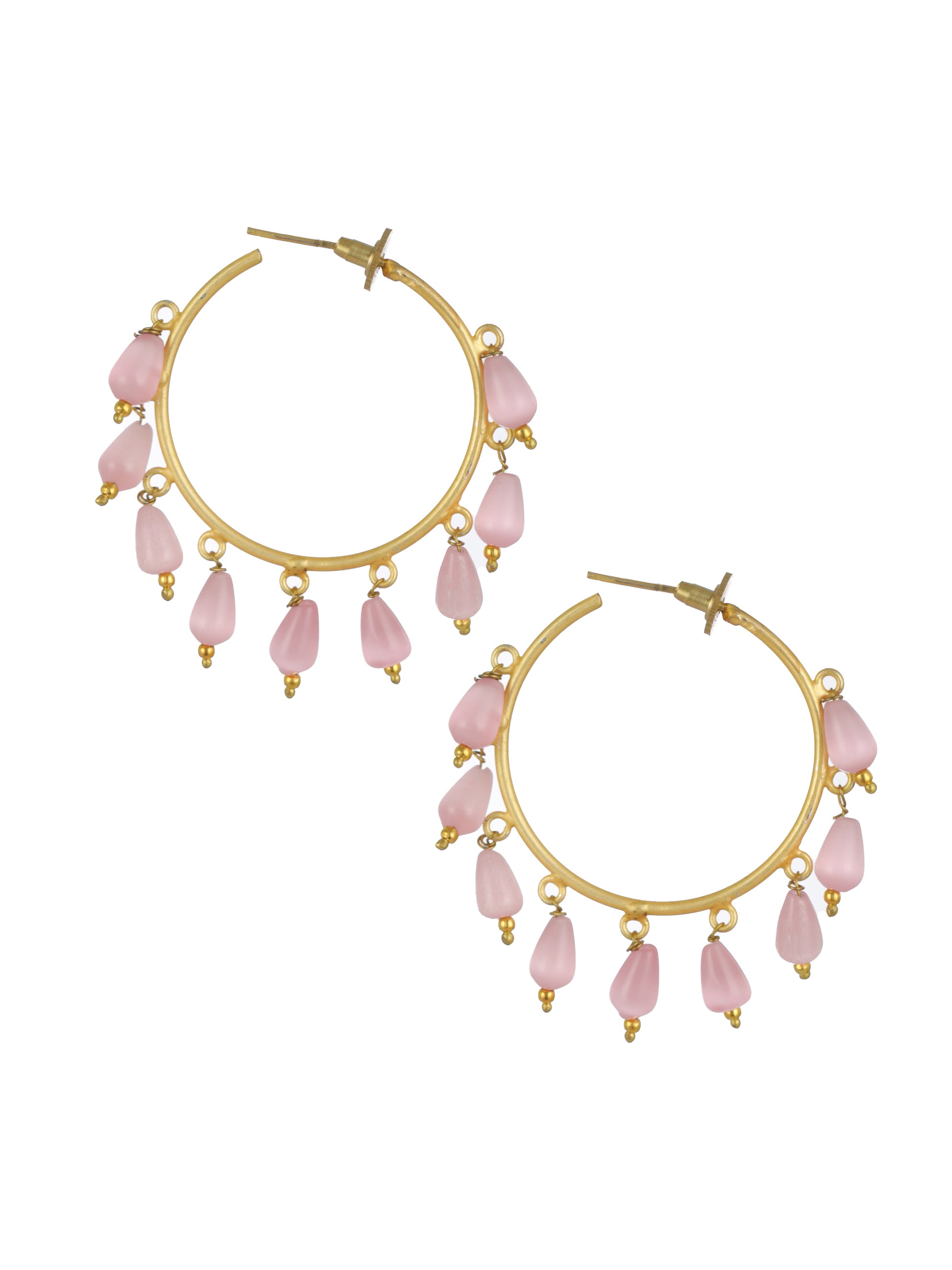 Pink Gold Plated & Stone Drop Contemporary Hoop Earrings - Jazzandsizzle