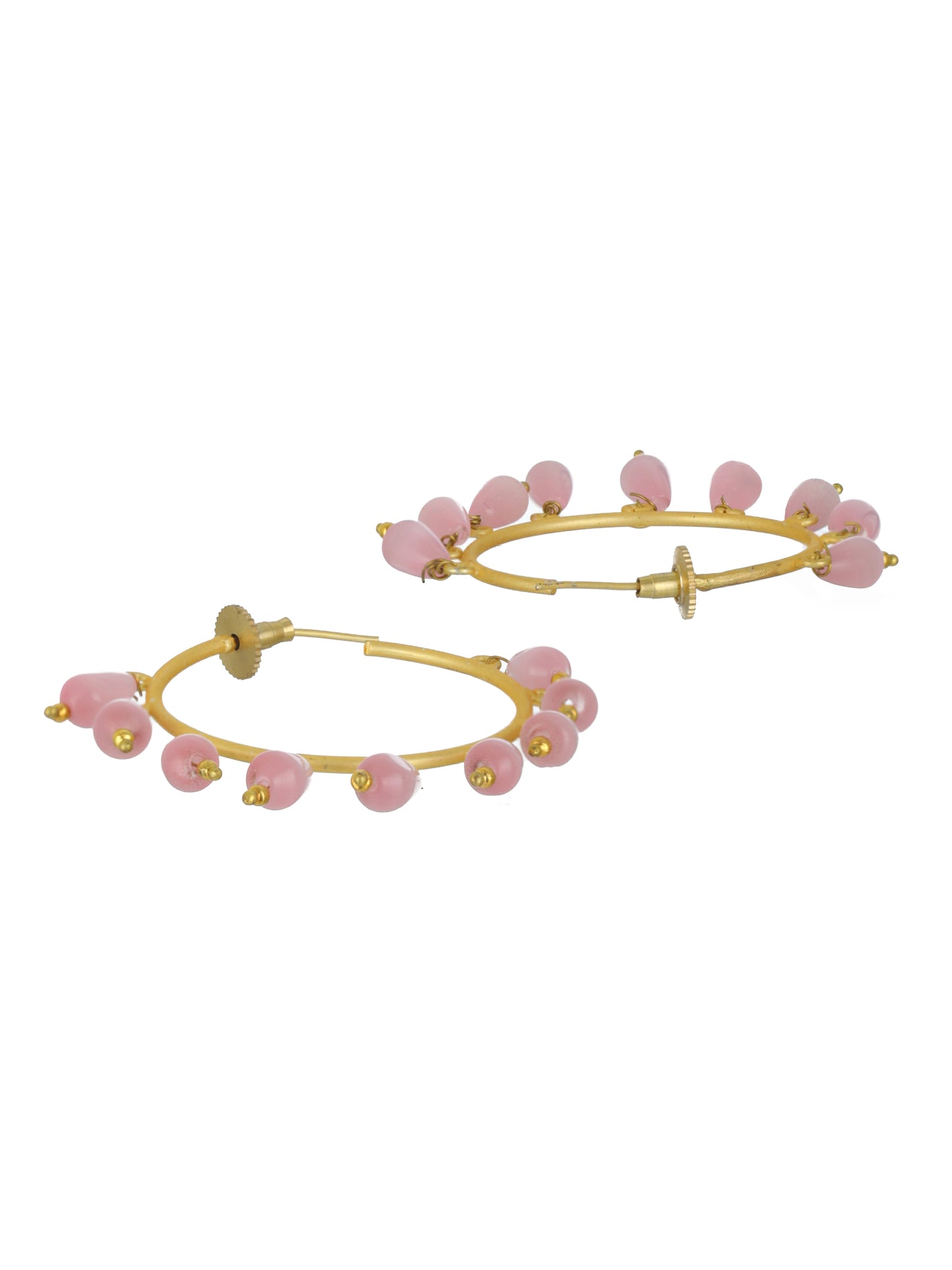 Pink Gold Plated & Stone Drop Contemporary Hoop Earrings - Jazzandsizzle