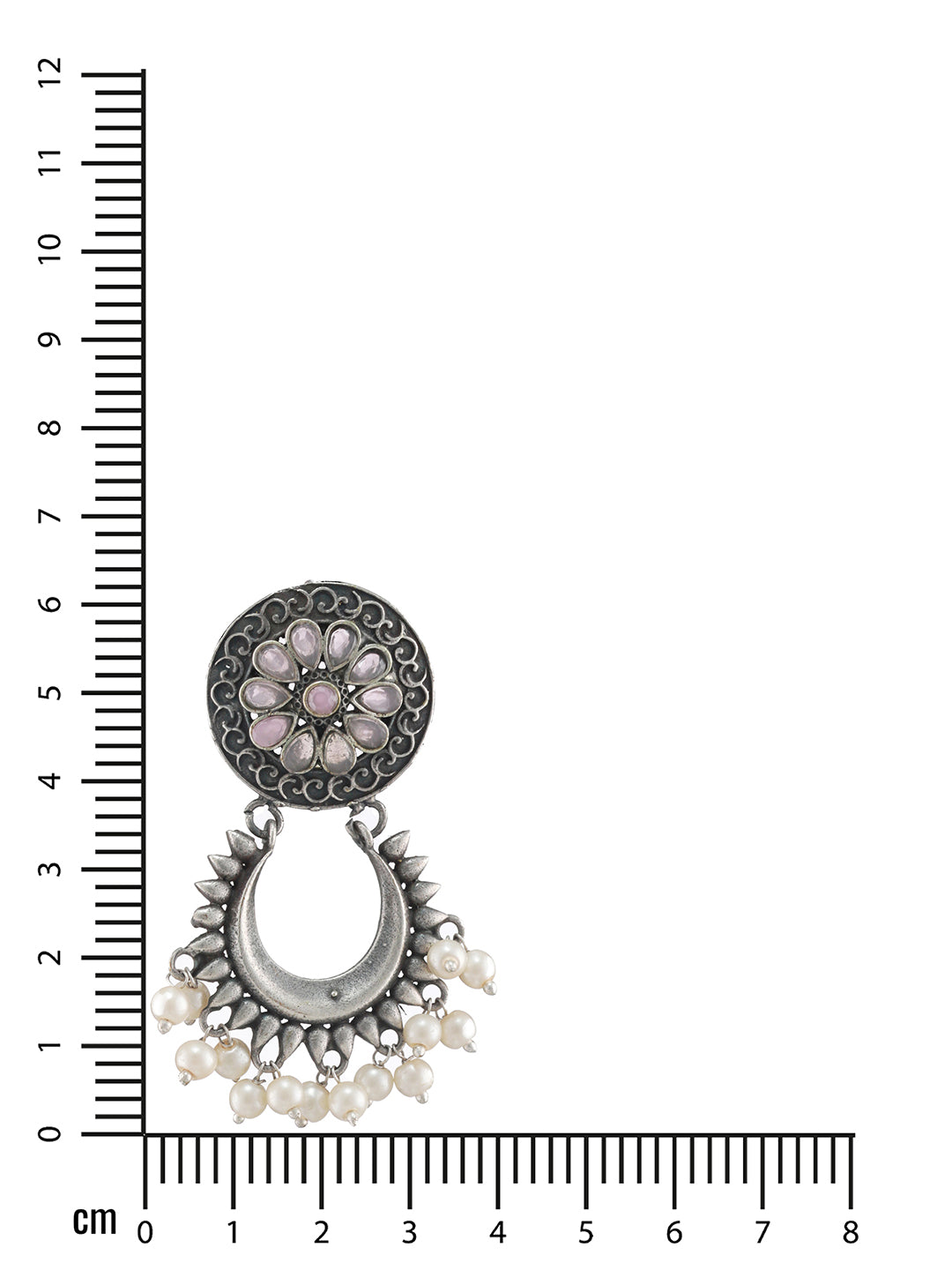 Pink & Silver-Plated Oxidised Pearls Contemporary Chandbalis Earrings - Jazzandsizzle