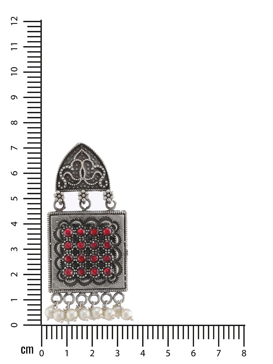 Red Stone & Pearl Studded Silver-Toned Contemporary Drop Earrings - Jazzandsizzle