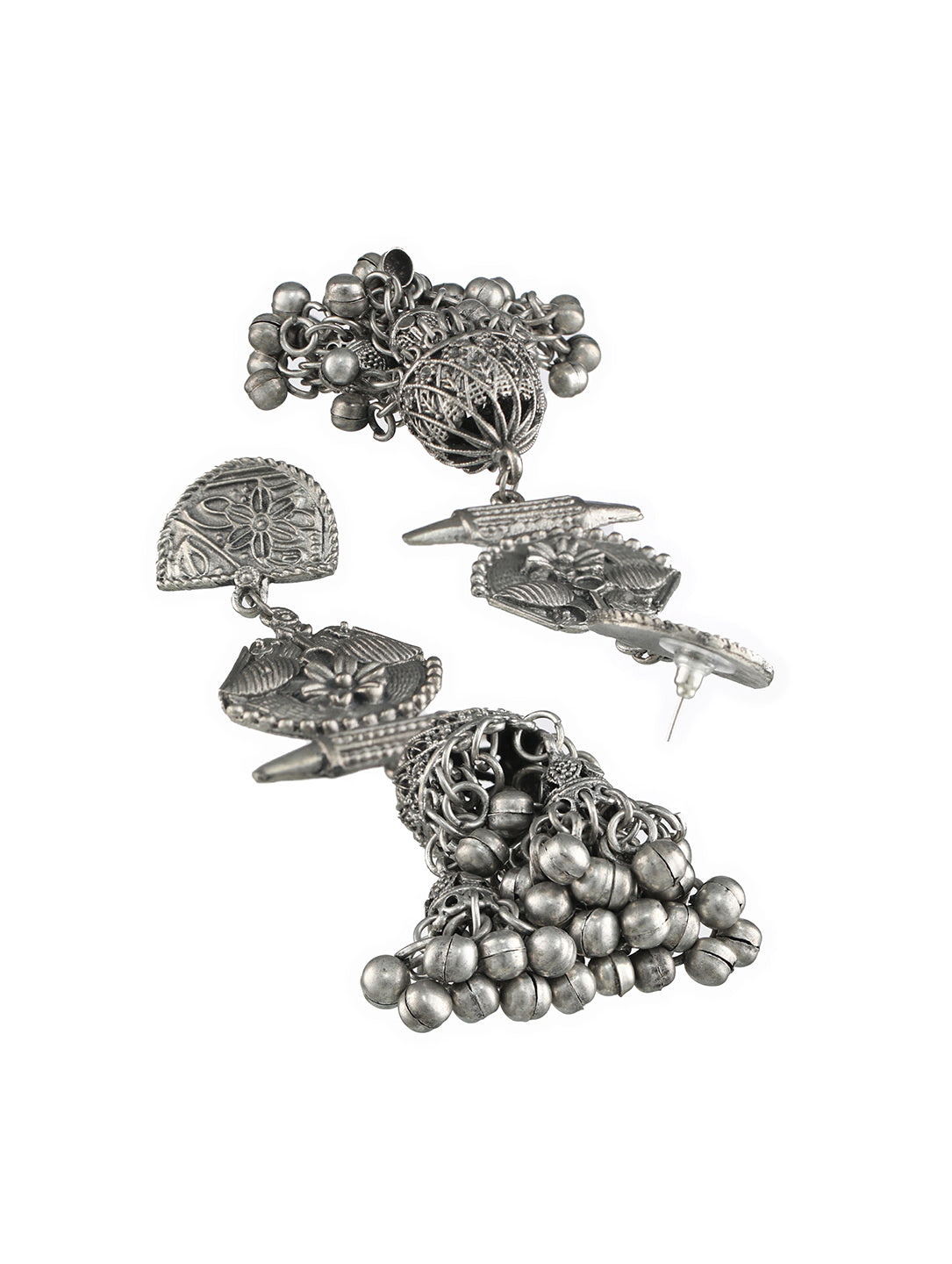 Gunmetal-Toned & Silver-Plated Dome Shaped Jhumkas Earrings