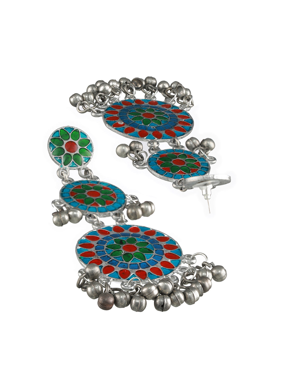 Silver-Plated Oxidised Multi colored Handpainted Drop Earrings - Jazzandsizzle