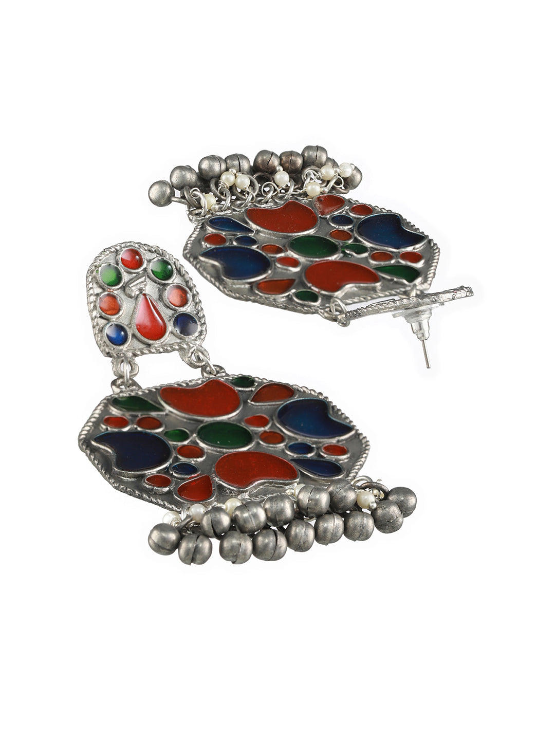 Oxidized Silver-Toned Multicoloured Enamelled Comtemporary Drop Earrings - Jazzandsizzle